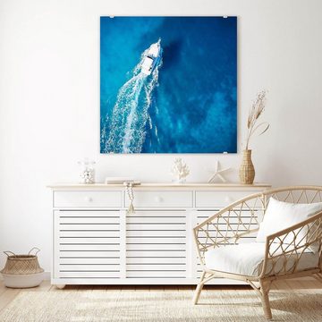 Primedeco Glasbild Wandbild Quadratisch Luftaufnahme Yacht mit Aufhängung, Natur