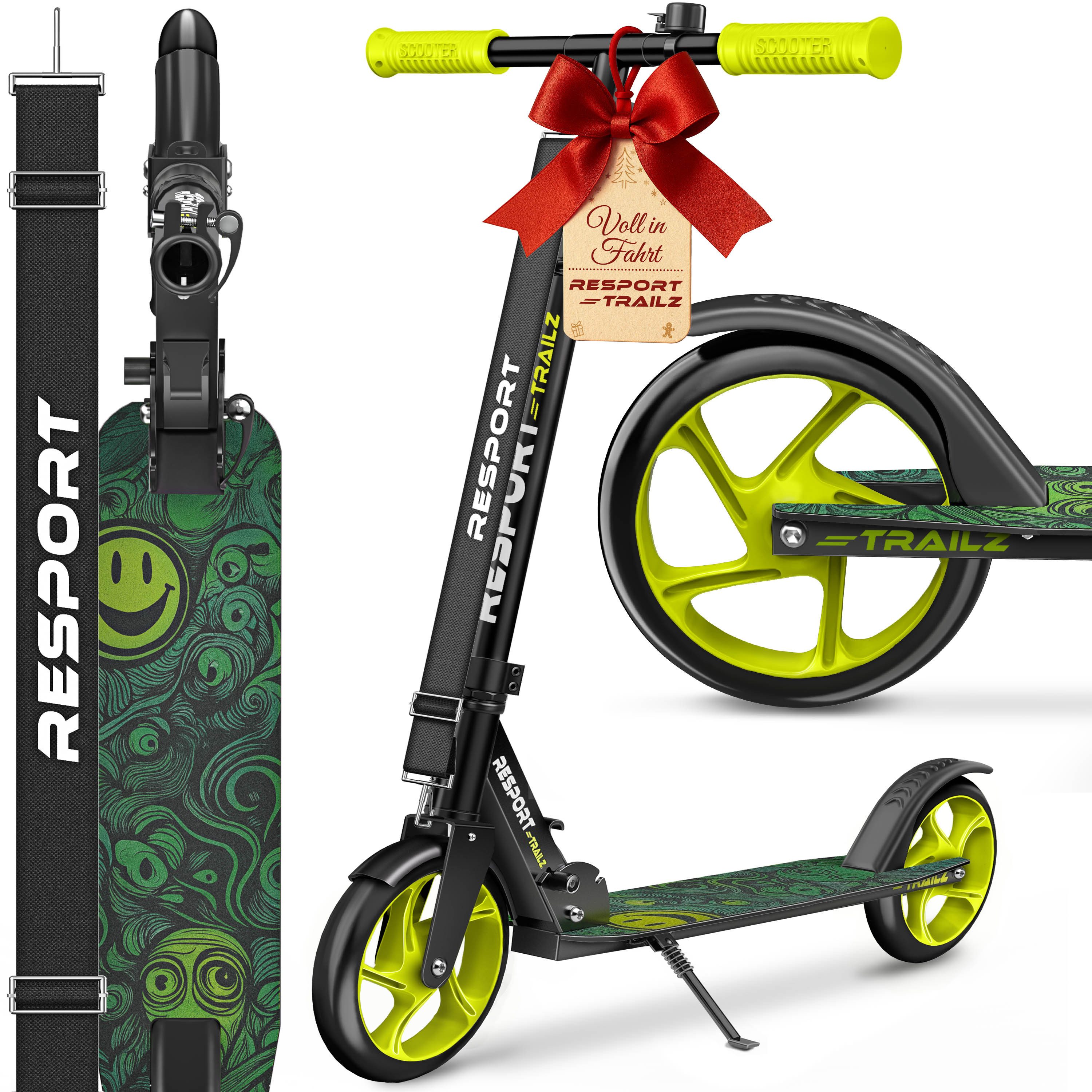 RE:SPORT Cityroller RE:SPORT® Trailz Cityroller Scooter inkl. Tragegurt und Klingel 200mm, (Scooter höhenverstellbar & klappbar, Kinderroller große Räder Kickscooter Kickroller), Cityroller für Kinder & Erwachsene Klingel & Tragegurt
