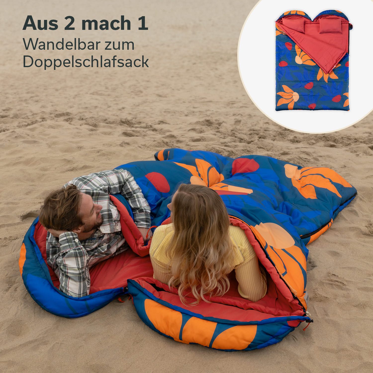 Skandika Deckenschlafsack für Erwachsene, Sovro Flex 190+30 Fiery Garden, als Decke verwendbar (Packsack mit Kompressionsbändern und Schutzhaube), Schlafsack Outdoor für Erwachsene, 3 Jahreszeiten