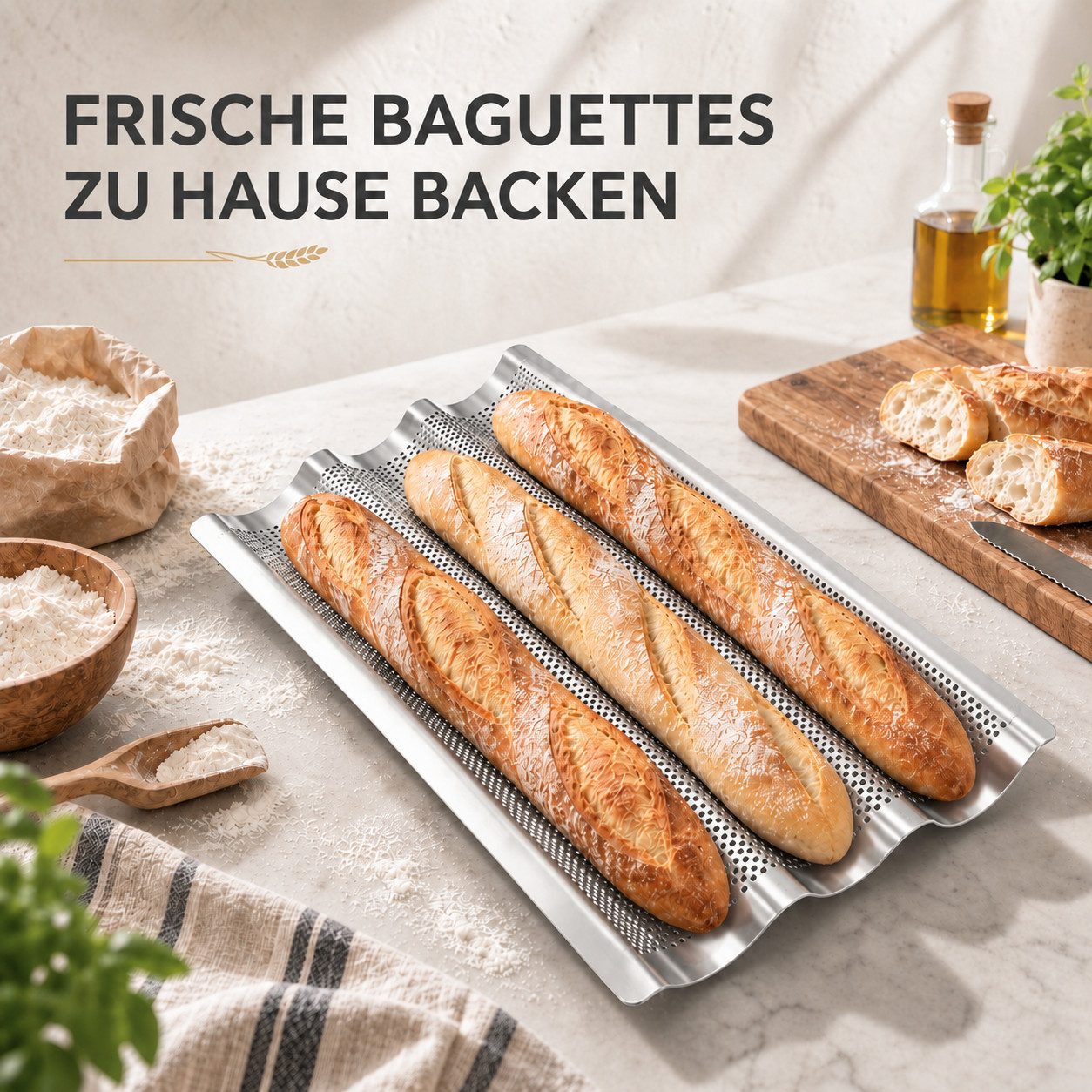 GLIESE POWER Baguetteblech – antihaftbeschichtet und hitzebeständig, 3 Mulden, perforiert, Antihaft, 38x25x2 cm, für Standardbacköfen – Bild 5 von 5