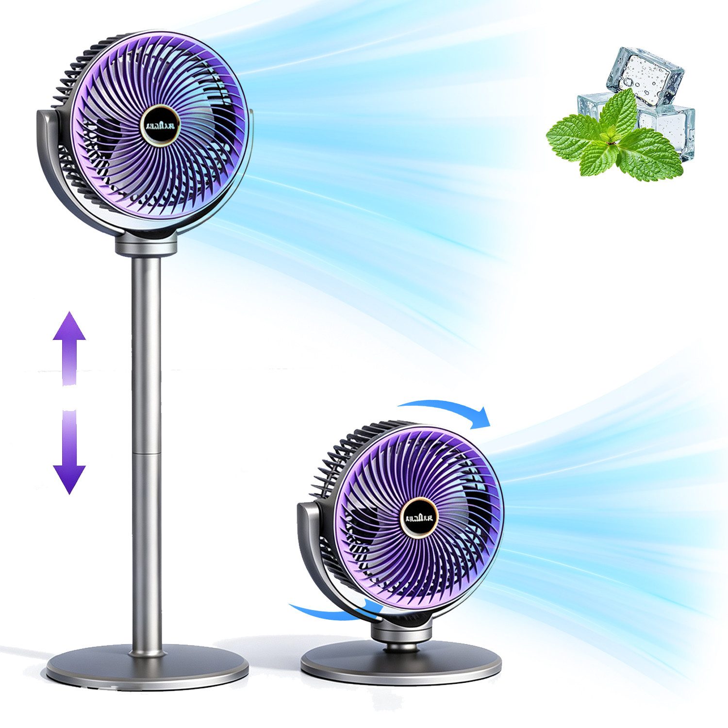MOPUEA Standventilator 3in1 Tischventilator Standventilator Type C 5 Stufen höhenverstellbar, 3in1 Nutzung, Type-C, 5 Stufen, flexibel höhenverstellbar