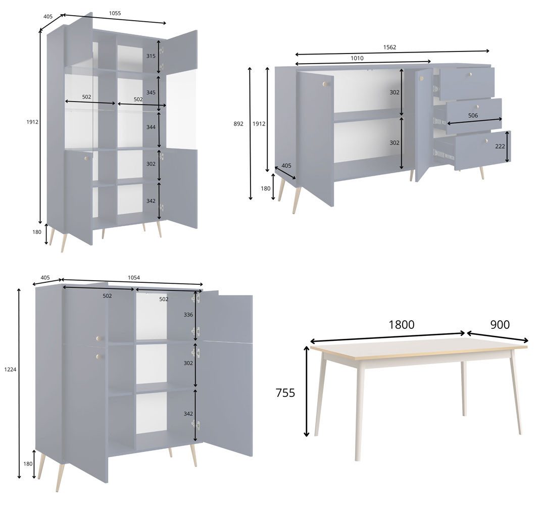 Feldmann-Wohnen Esszimmer-Set Rose, (Ausführung 4-teilig, mit Türen, mit Schubladen, 4-St., moderne Optik, Ausführung 4-teilig), sandbeige Ausführung 4-teilig