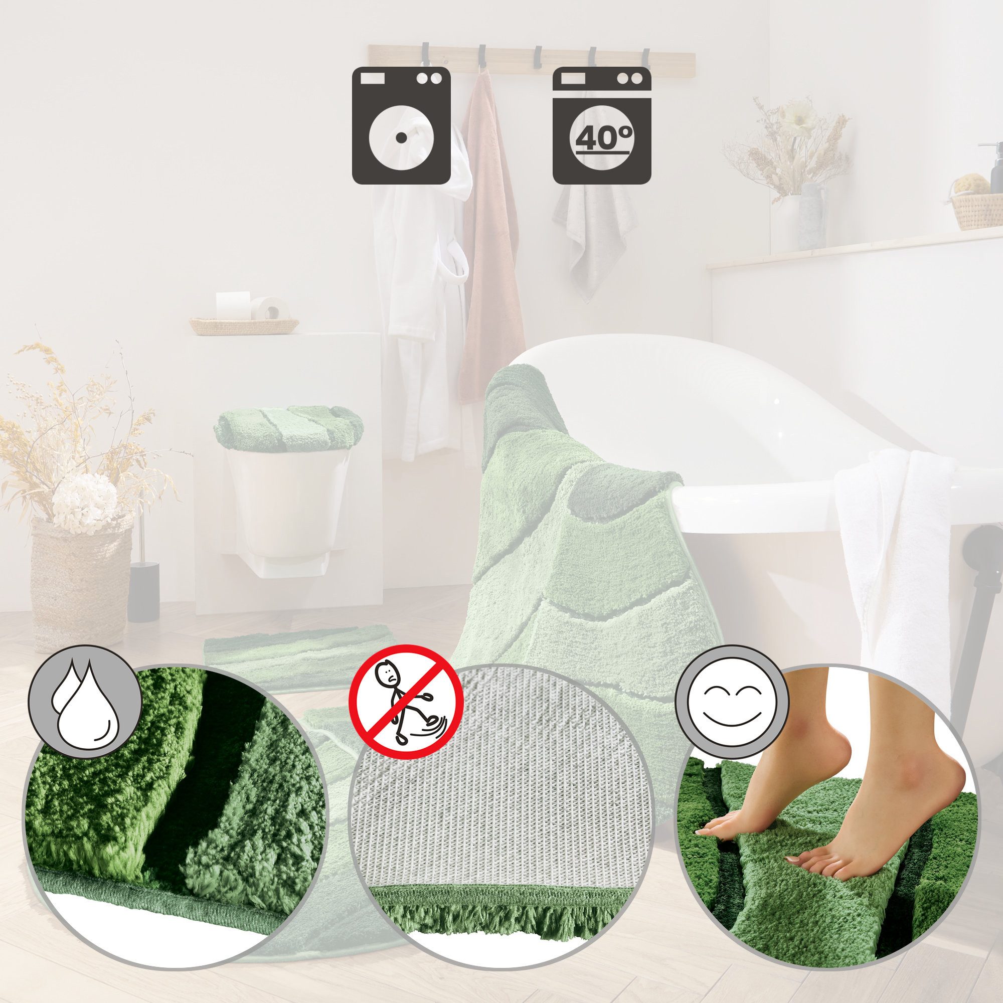 REDBEST Badematte Badematte "Louisville", Höhe 20 mm, eckig, Streifen