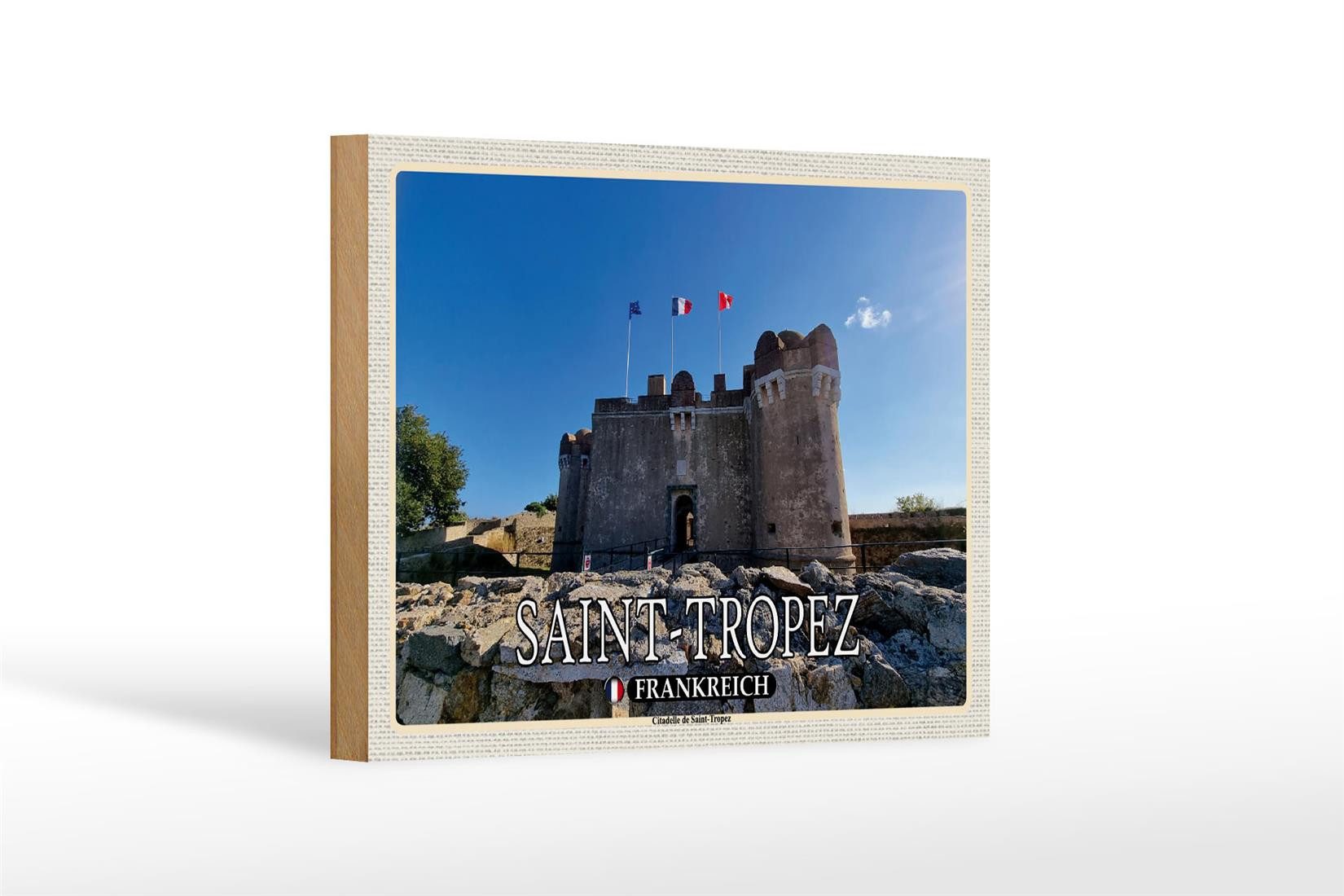 Femer GmbH Holzbild Reise 18x12 cm Saint-Tropez Frankreich Citadelle, (1 St), Glatte Holzfaserplatte (MDF), vorn beschichtet