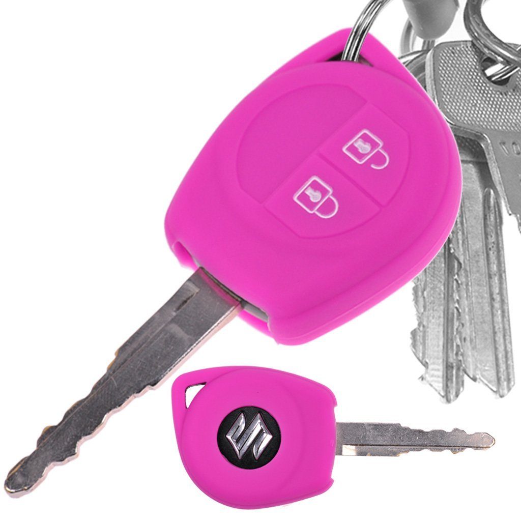 mt-key Schlüsseltasche Agila Autoschlüssel Alto Suzuki Nissan Pixo SX4 für Silikon B Softcase OPEL Splash Schutzhülle Tasten Swift 2 Pink