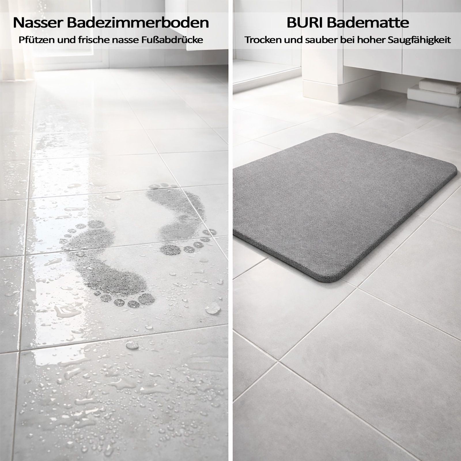 BURI Badematte Kieselgur Badematte 60x39cm Naturmaterial Antibakteriell Rutschfest – Bild 2 von 5