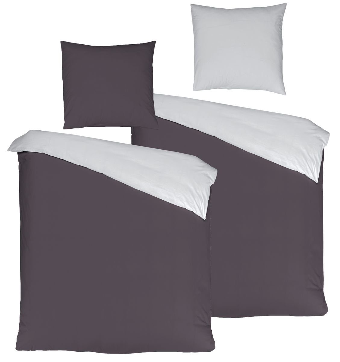 JACK Wendebettwäsche JACK by Mistral 4 tlg Perkal Wende Bettwäsche Uni Anthrazit / Hellgrau, Perkal, 4 teilig, wunderschöne 4-teilige Partner Wende Bettwäsche