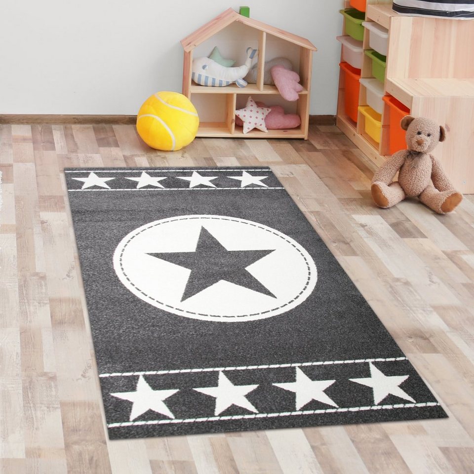 Kinderteppich Kinderteppich Spielteppich Kinderzimmer Teppich Stern grau  creme, Carpetia, rechteckig, Höhe: 9 mm