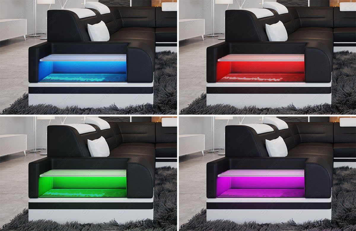 wahlweise Sofa L Couch L-Form Bettfunktion Leder Form Sofa mit Ecksofa mit Ledersofa Ledersofa, Trivento Dreams LED,