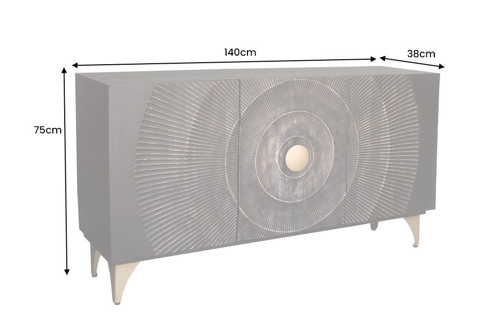 riess-ambiente Sideboard GOLDEN SUNSET 140cm schwarz/gold - Massivholz, 3D-Front, Soft-Close (Einzelartikel, 1 St), handgefertigt mit viel Stauraum – ideal für Wohnzimmer & Esszimmer