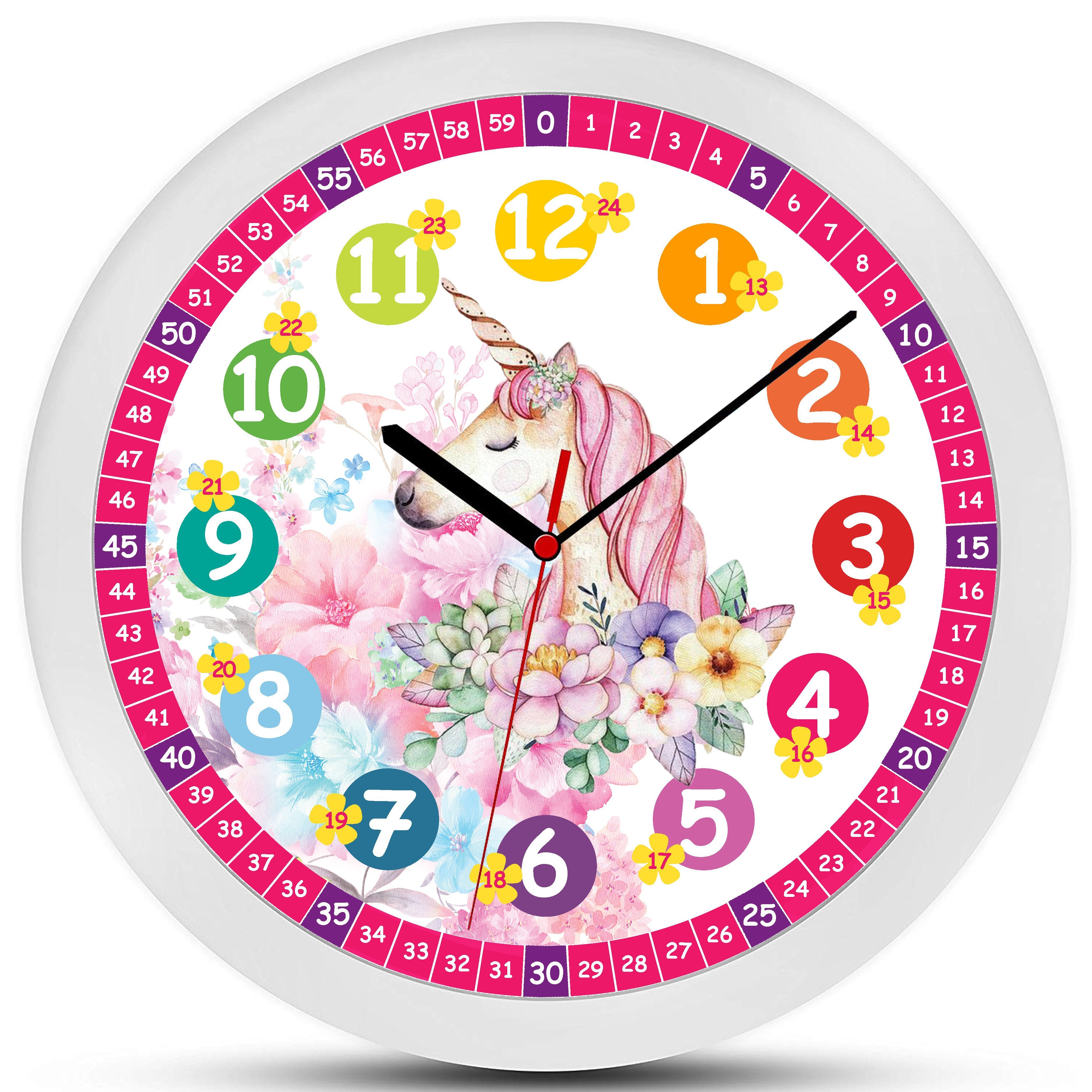K&L Wall Art Wanduhr Einhorn Wanduhr Blumen Kinder Lernuhr Prinzessin Uhr l günstig online kaufen