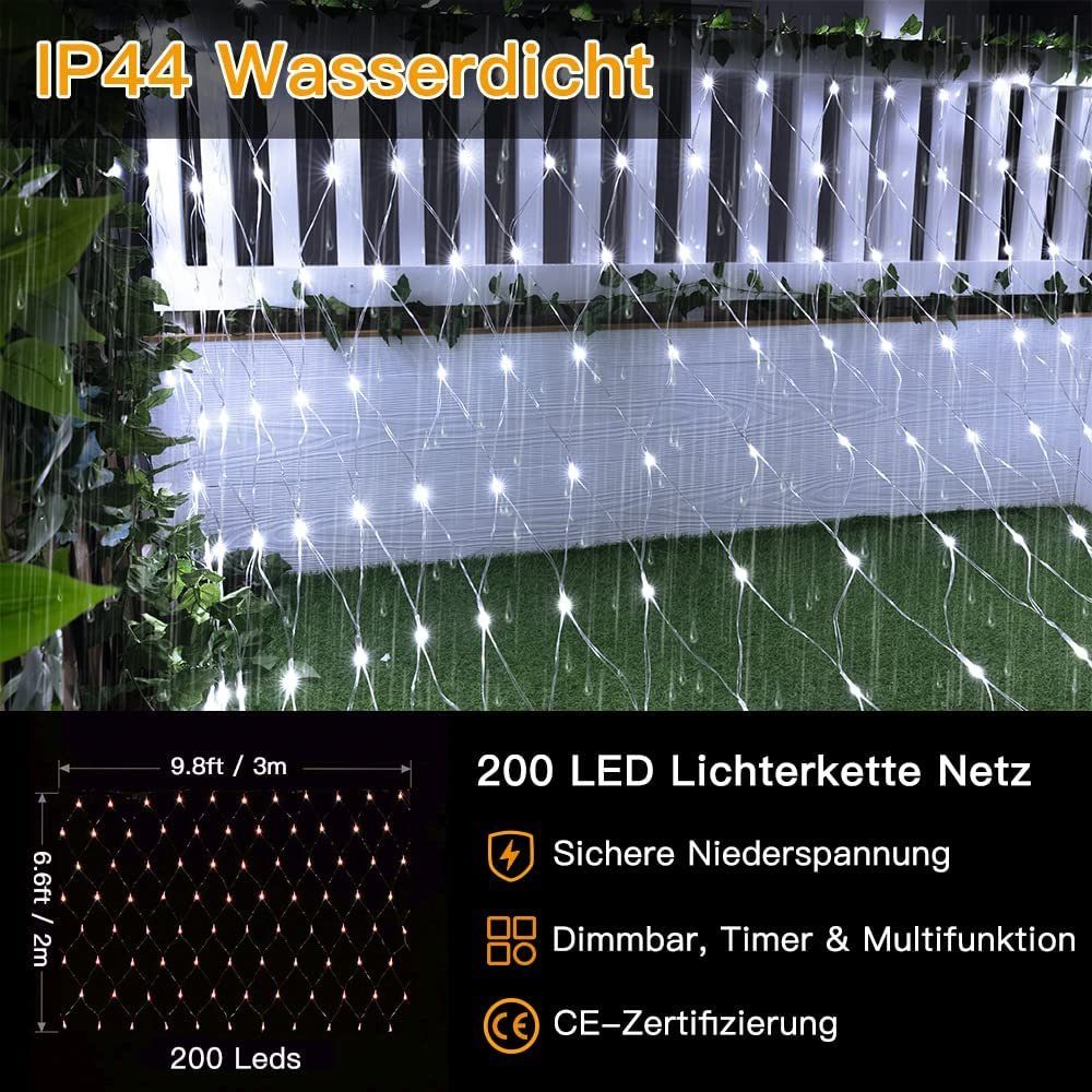 LETGOSPT Kontrolleur, Netzlicht mit Mesh LED-Lichternetz Lichterkette Lichtervorhang LED Kaltweiß