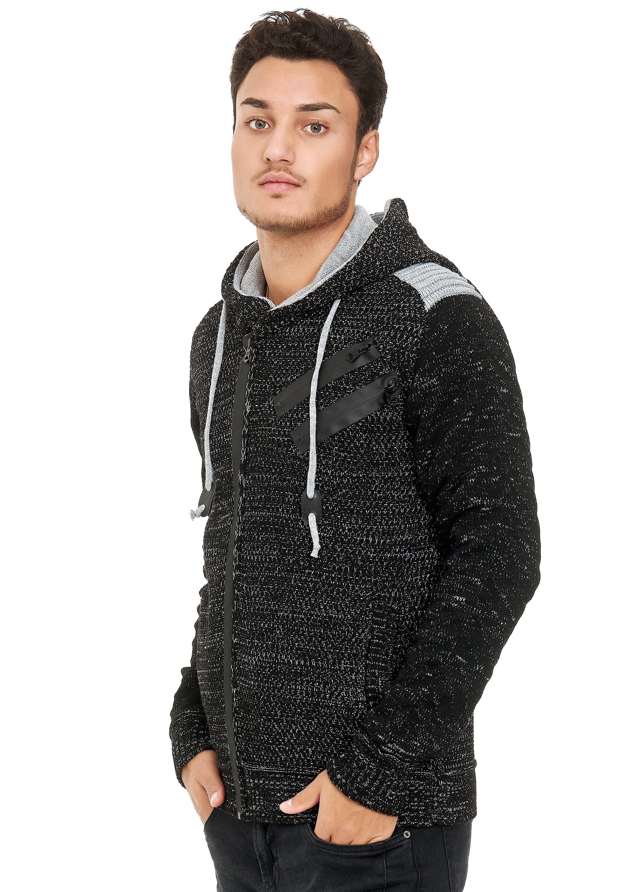 Rusty Neal Strickjacke in cooler Grobstrickoptik schwarz