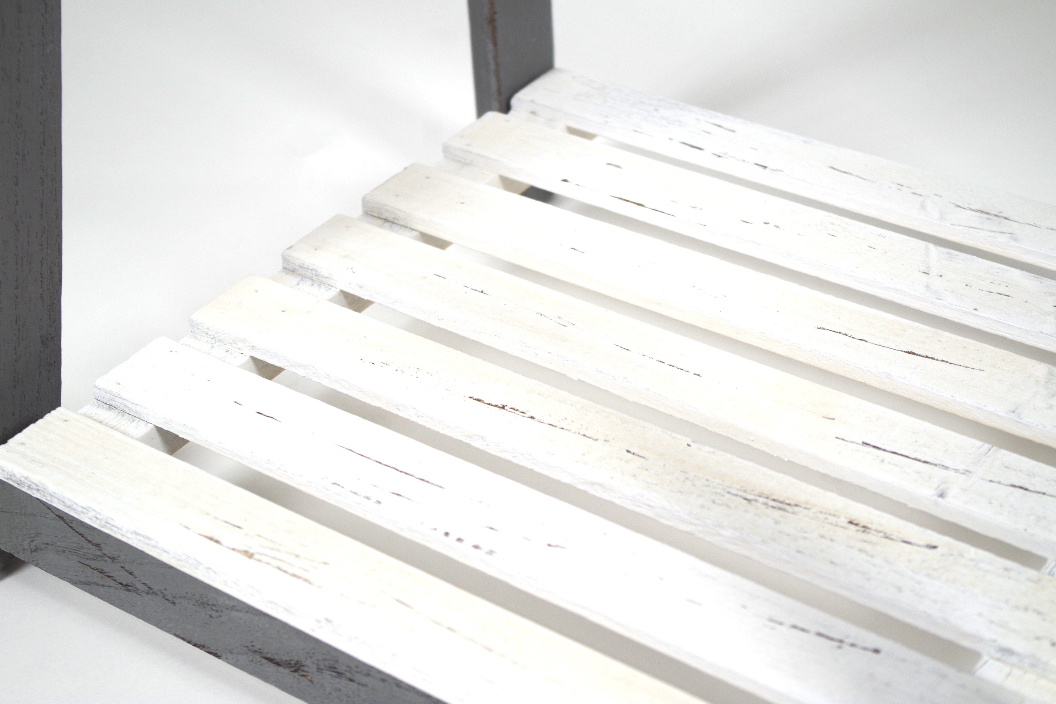 Kobolo Regal Leiterregal im Used Look - WHITE GREY - 4 Böden - Weiß-Grau