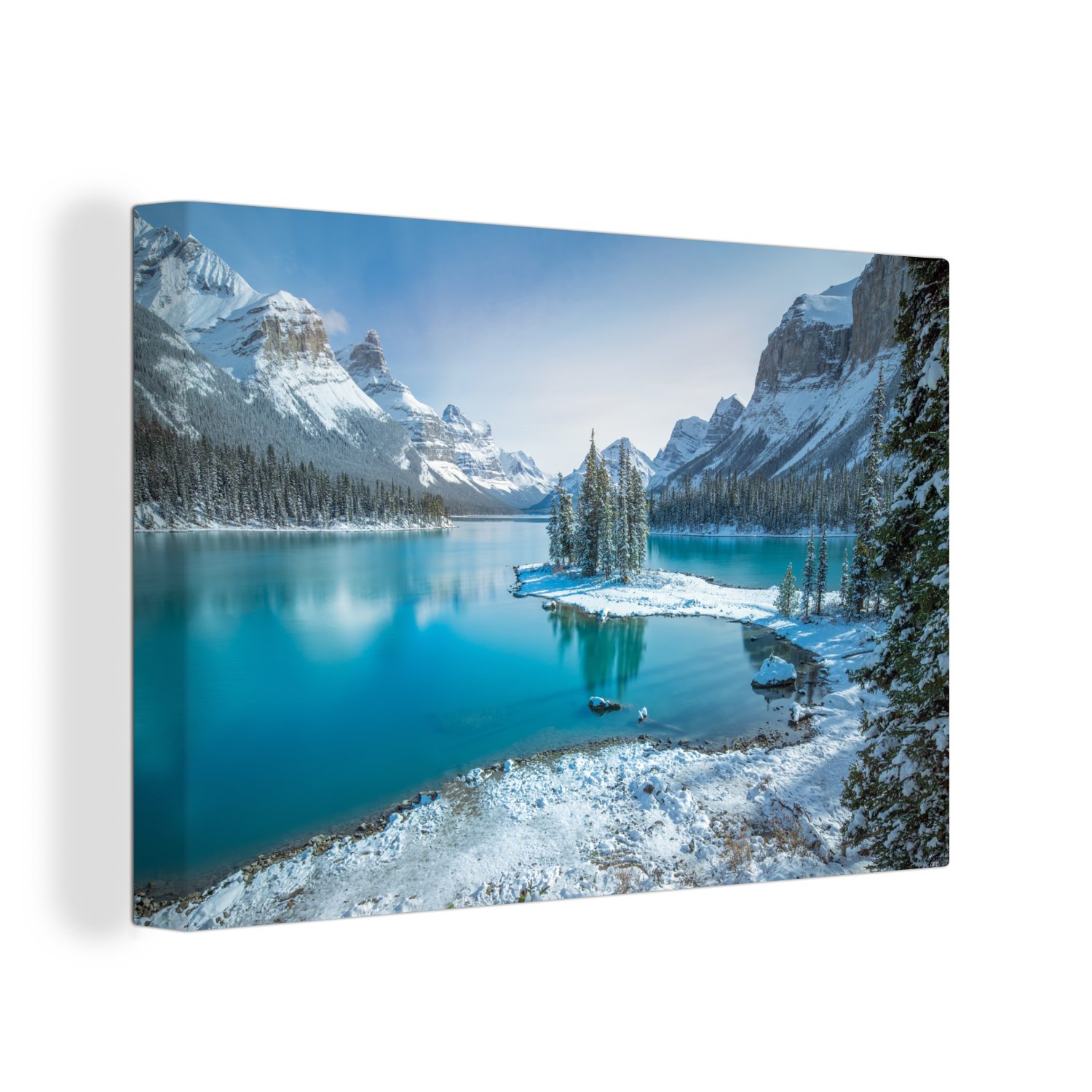 OneMillionCanvasses® Leinwandbild Winterlandschaft im Jasper National Park, Nordamerika, (1 St), Wandbild Leinwandbilder, Aufhängefertig, Wanddeko, 30x20 cm | Leinwandbilder