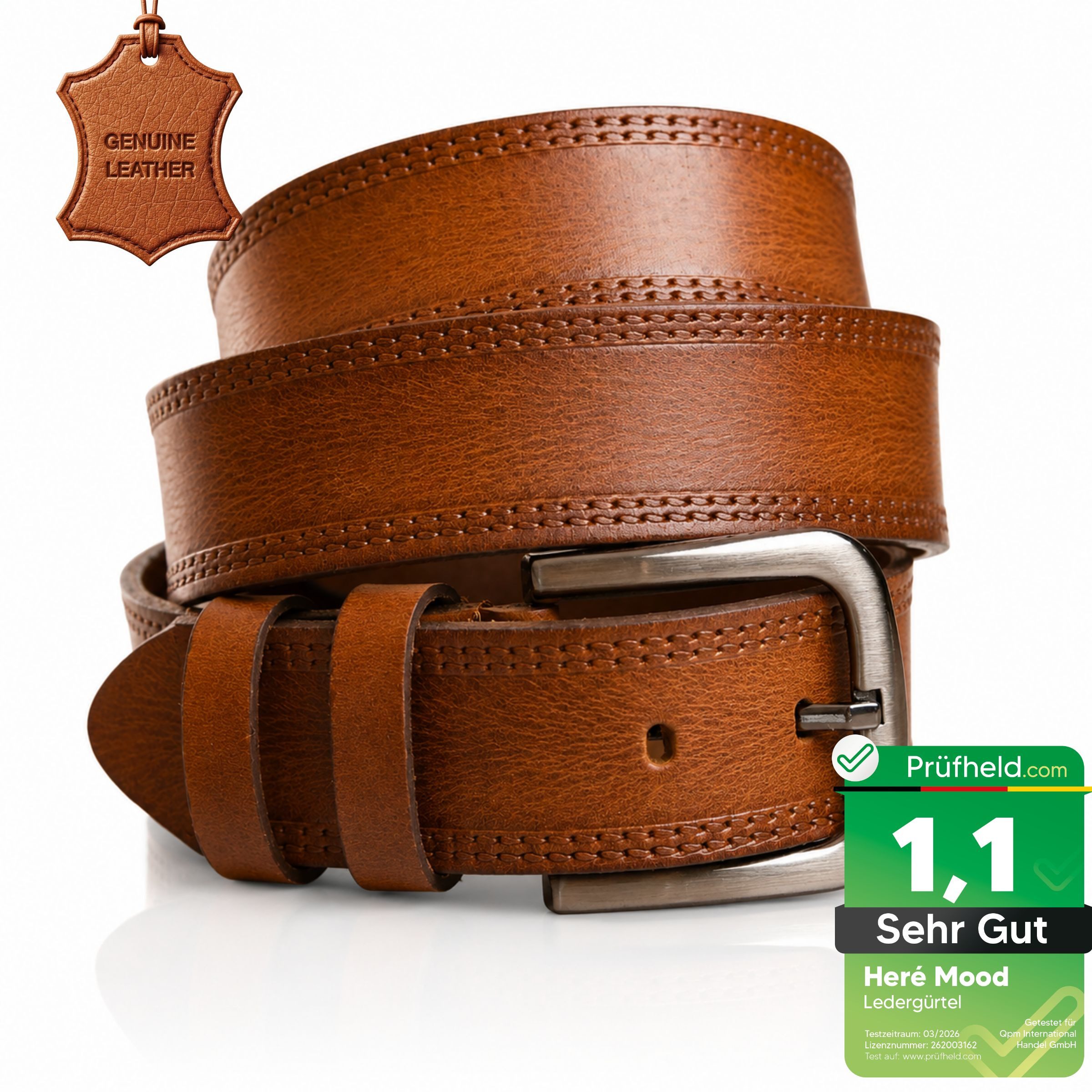 herémood Ledergürtel Gürtel Herren 4cm breit Ledergürtel Jeans Premium Geschenke für Männer (100 % Echtleder Gürtel handgefertigt, hochwertig verarbeitet, kürzbar, 1-St., Cognac 105 cm – 4 cm breit – echtes, robustes Büffelleder, langlebig) Ledergürtel He