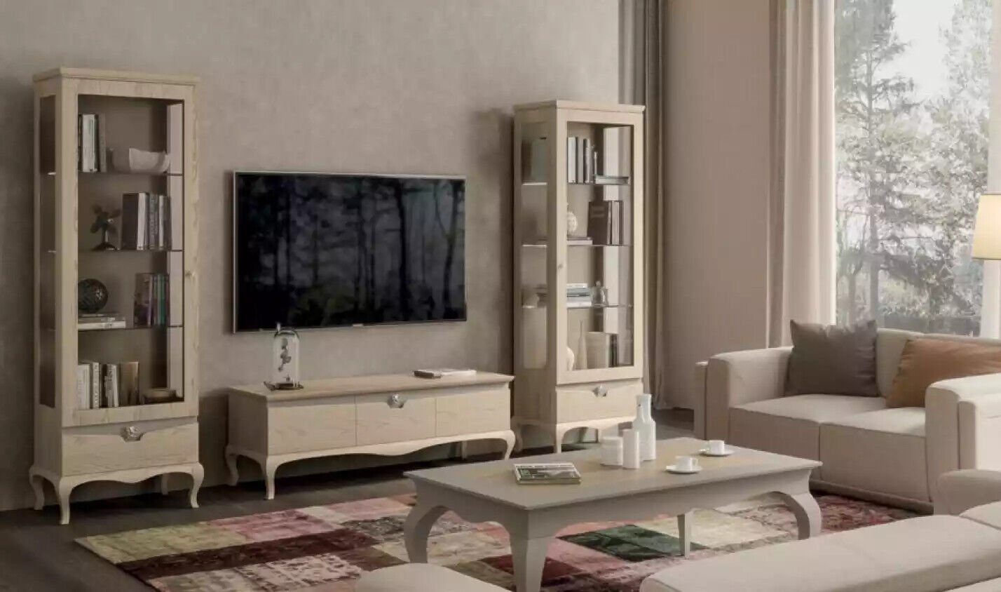 Vitrine Design Nur Wohnwand rtv + Wohnzimmer Set, TV-Ständer JVmoebel in déco Wohnwand Made Italy Art Vitrine), Vitrinen 2x (3-St.,