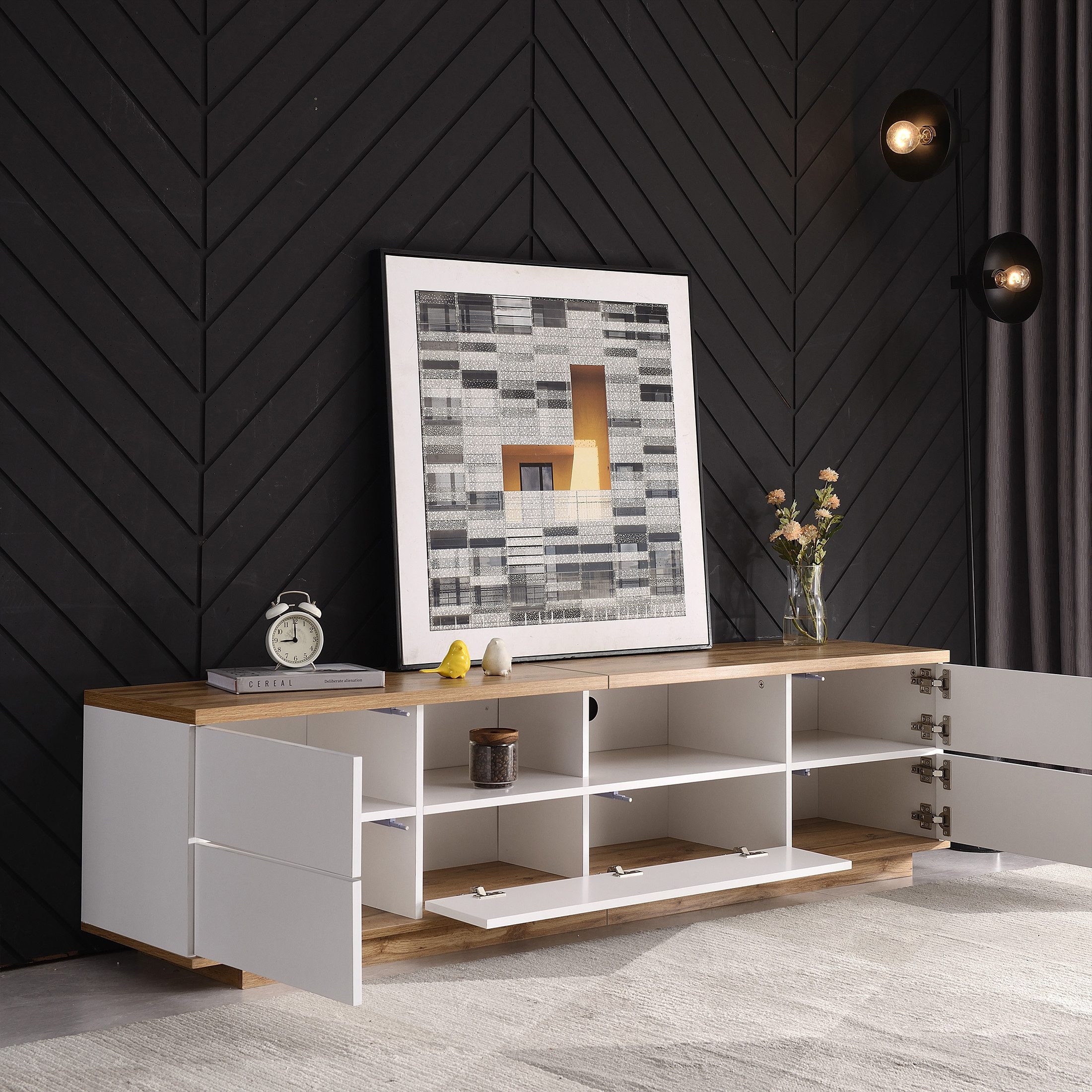 KLAM HOME Lowboard moderner TV-Schrank in weißer Ausführung (für Wohnzimmer Schlafzimmer), TV-Board Fernsehschrank Kommode für Fernseher 180 x 38 x 46