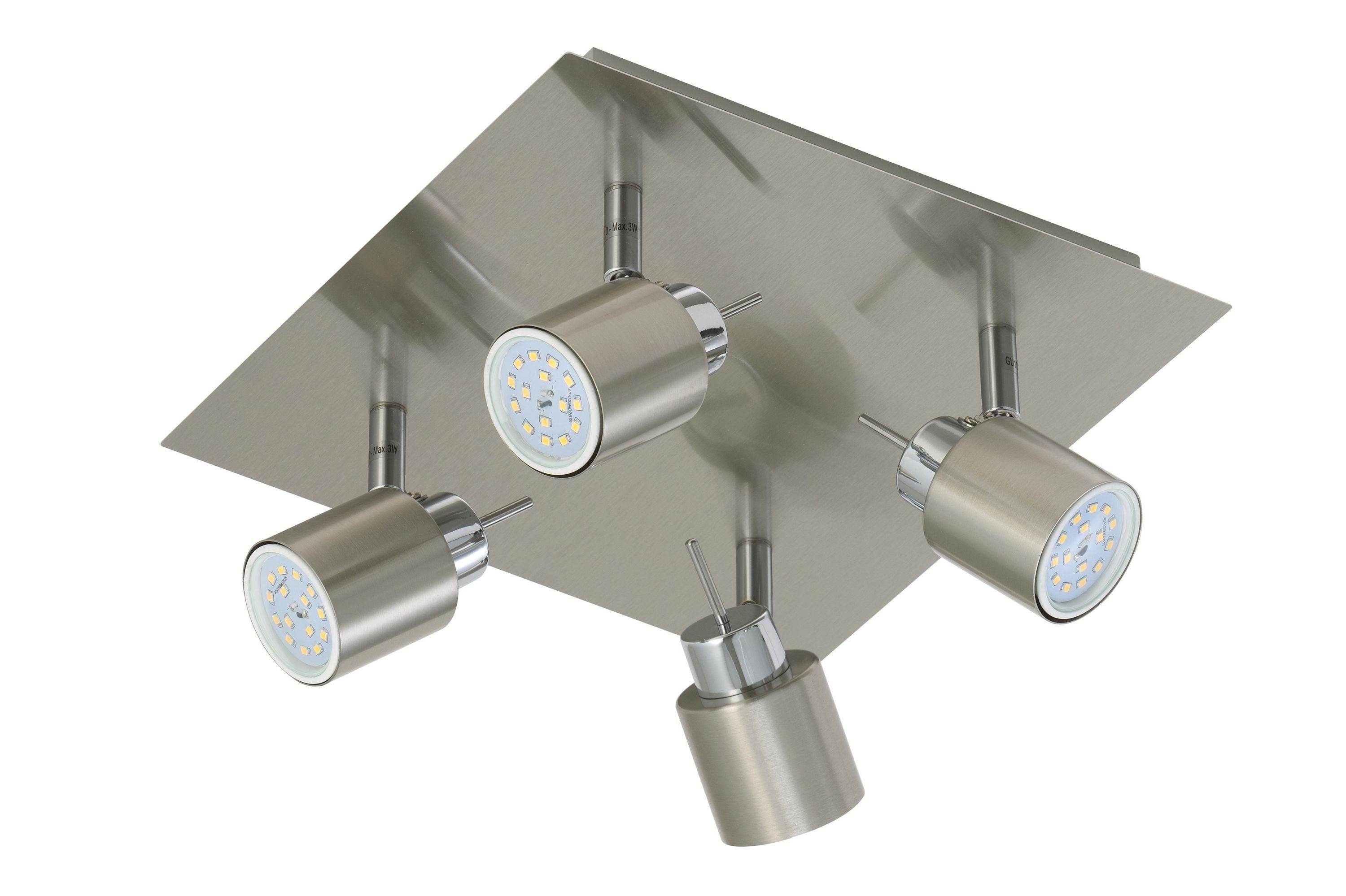 Briloner Leuchten Aufbauleuchte LED Deckenleuchte Matt Nickel 4xLED GU10 5W Schwenkbar 26,5x26,5x11cm