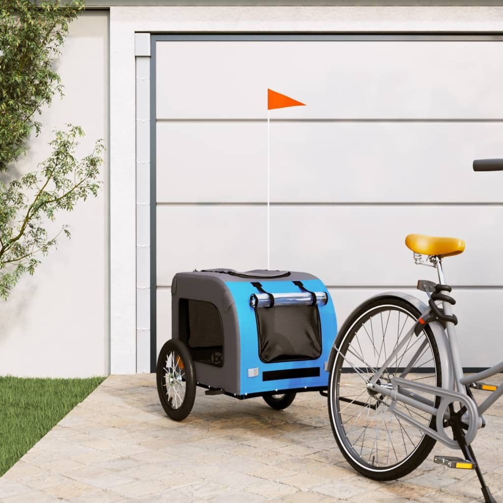 vidaXL Fahrradhundeanhänger Fahrradanhänger Hunde Blau und Grau Oxford-Gewebe und Eisen