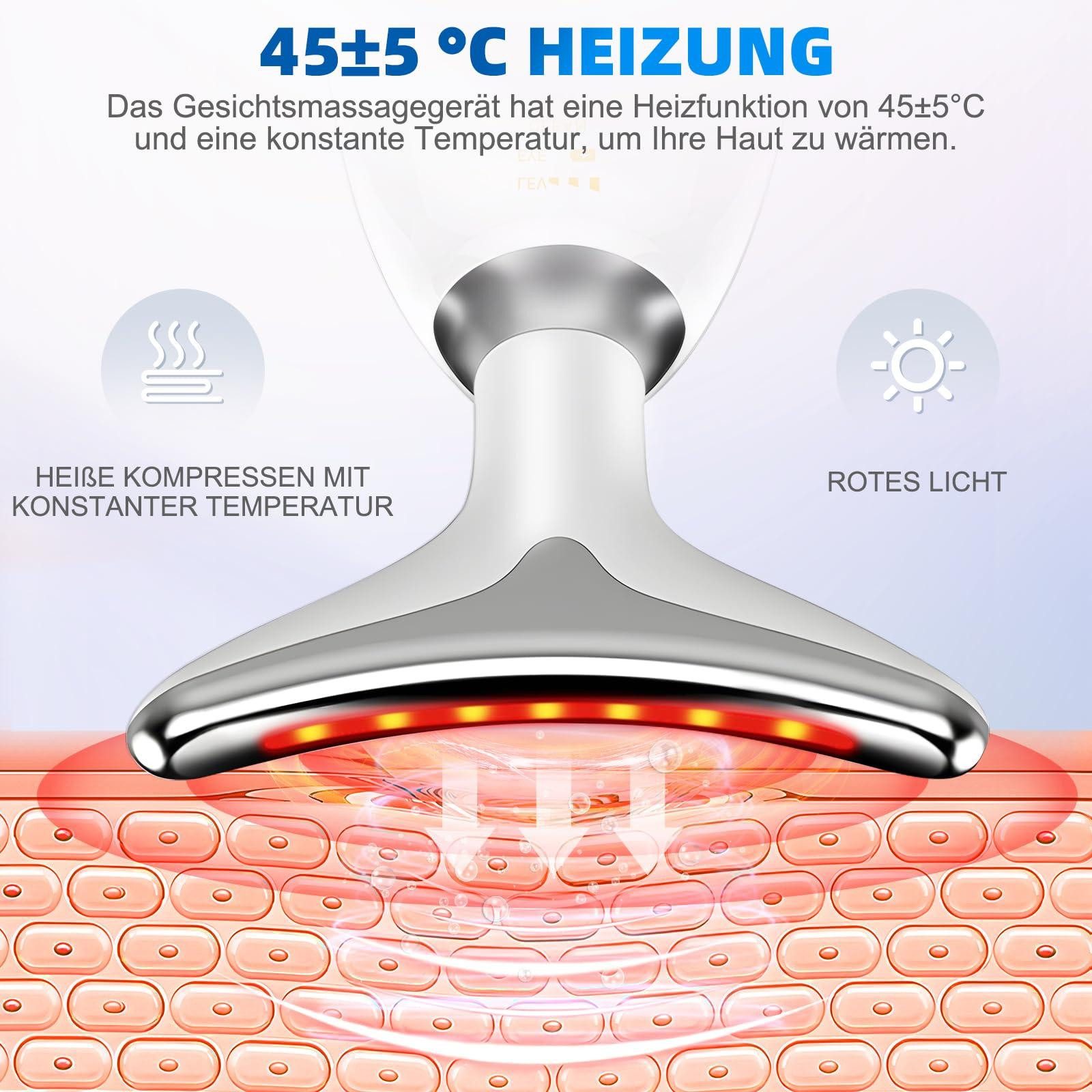 FOSMET Gesichtsmassagegerät Gesichtsmassagegerät mit EMS und 45 °C Wärme – für sanfte Hautpflege, 1*Hauptgerät,1*Kabel,1*Gua Sha Schaber,1*Reinigungstuch,1*Handbuch, Pflegegerät mit 3 Modi und Mikrostrom – für Gesichts- und Halspflege