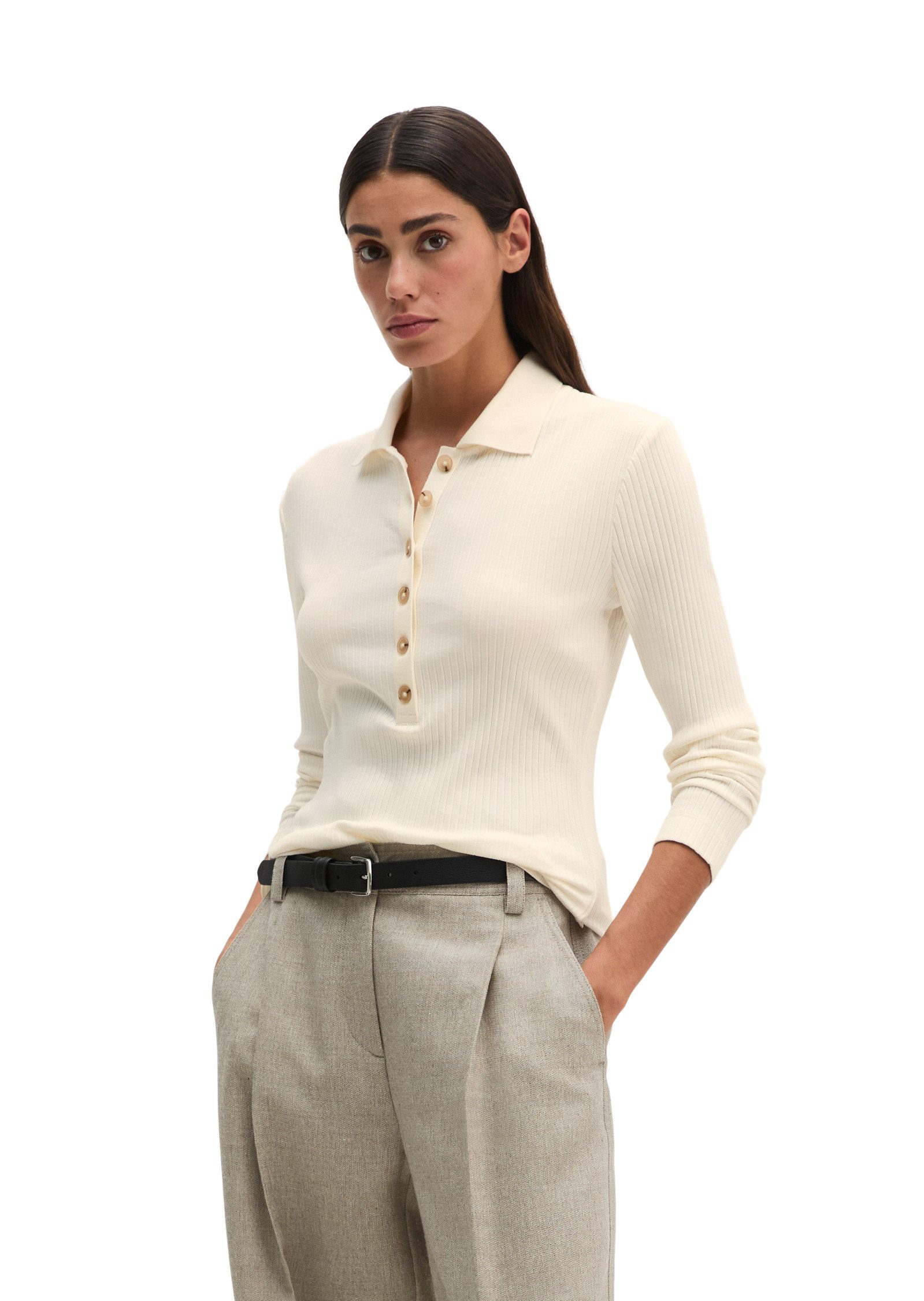Marc O'Polo Langarm-Poloshirt aus Bio-Baumwoll-Modal-Stretch-Jersey