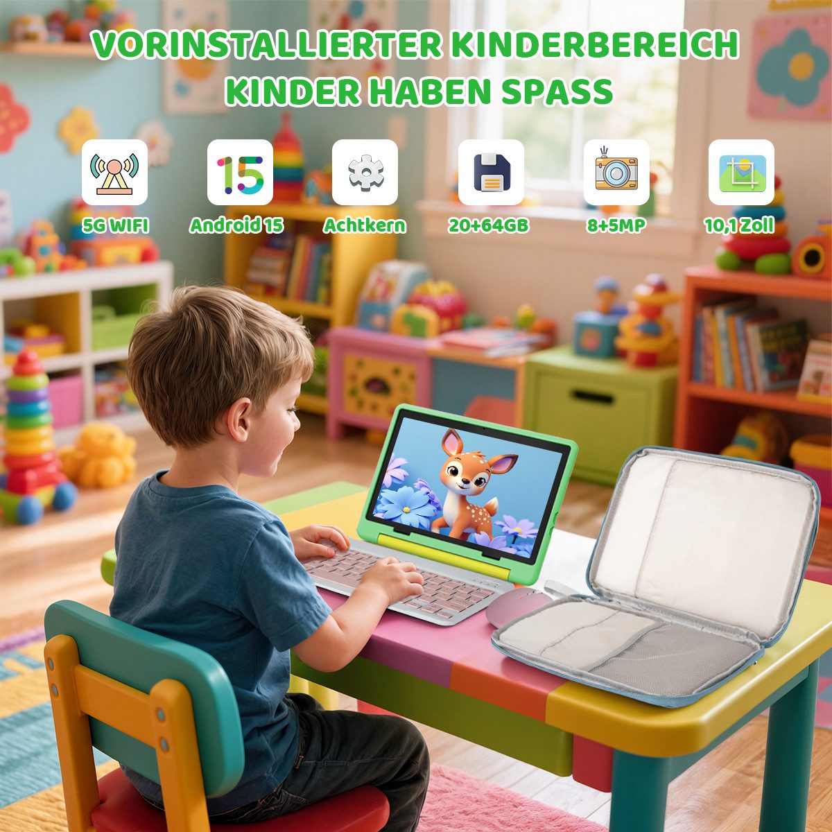 BUFO 10 Zoll Android 16, 24(3+21)GB RAM+64GB, 1280x800 HD IPS, Kinder Tablet (10", 64 GB, Android 16, WiFi 6, GMS-Zertifizierung Android 16, mit Stylus/Maus/Tastatur)