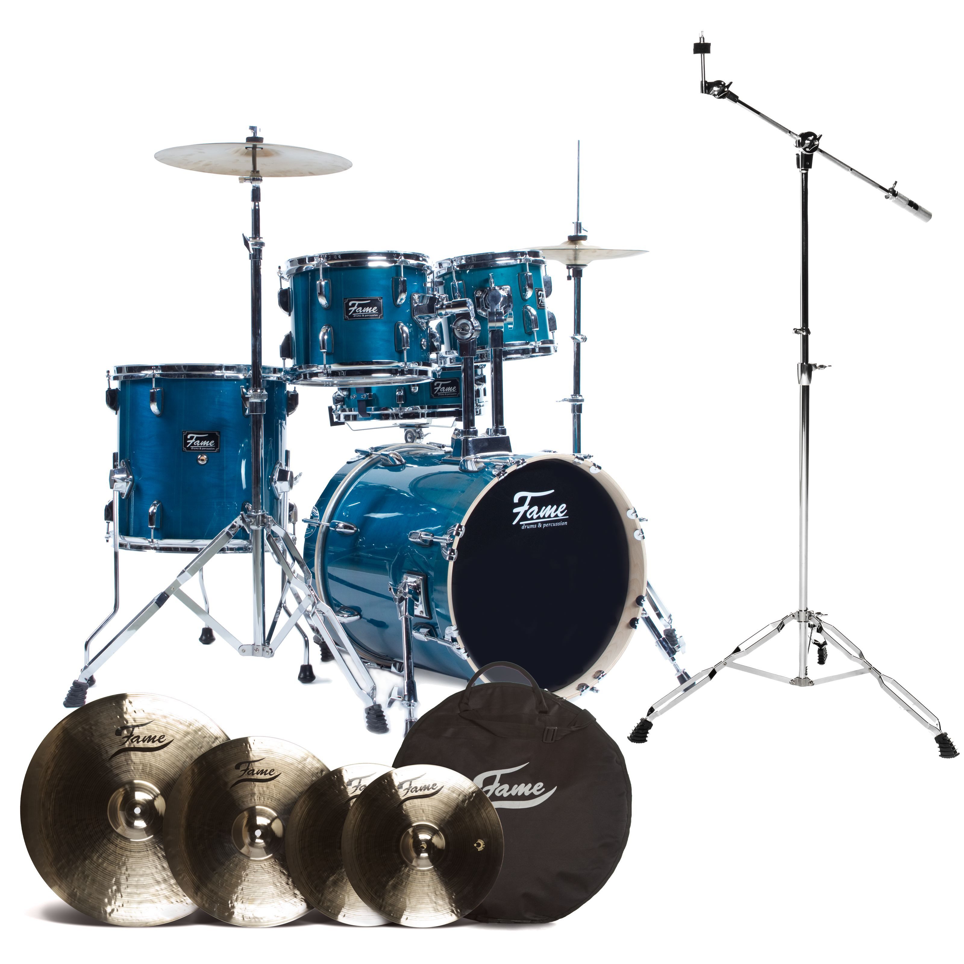 FAME Schlagzeug,Jungle Set Ahorn Drum-Set 16 Zoll BassDrum Grün Chrom Hardware inklusive Becken und Zubehör 9-lagige Holzlagen 4-teiliges Schlagzeug-Set, Барабаны, Drum-Sets, Jungle Set, Ahorn Drum-Set, 16 Zoll BassDrum