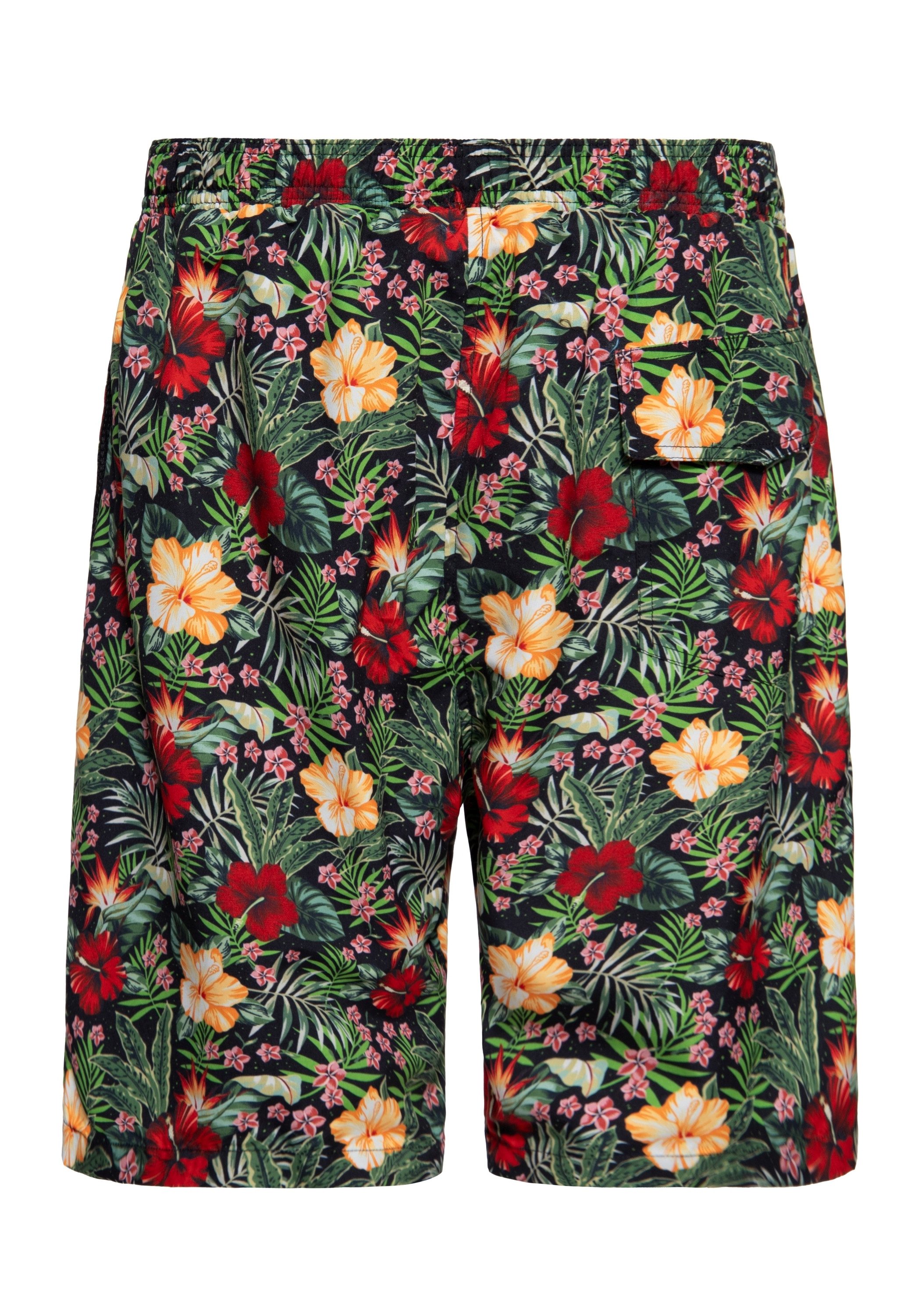 KingKerosin Badeshorts Hibiscus im tropischen Allover-Print günstig online kaufen