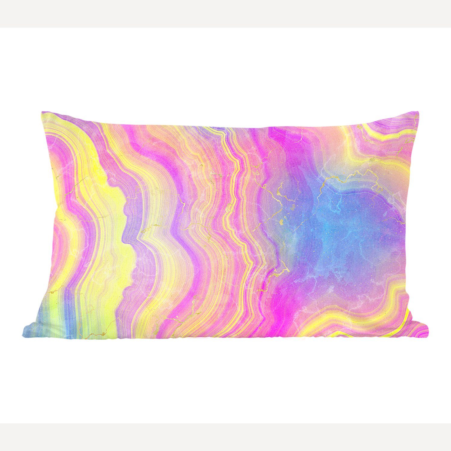 MuchoWow Dekokissen Achat - Regenbogen - Neon - Edelsteine, Wohzimmer Dekoration, Zierkissen, Dekokissen mit Füllung, Schlafzimmer