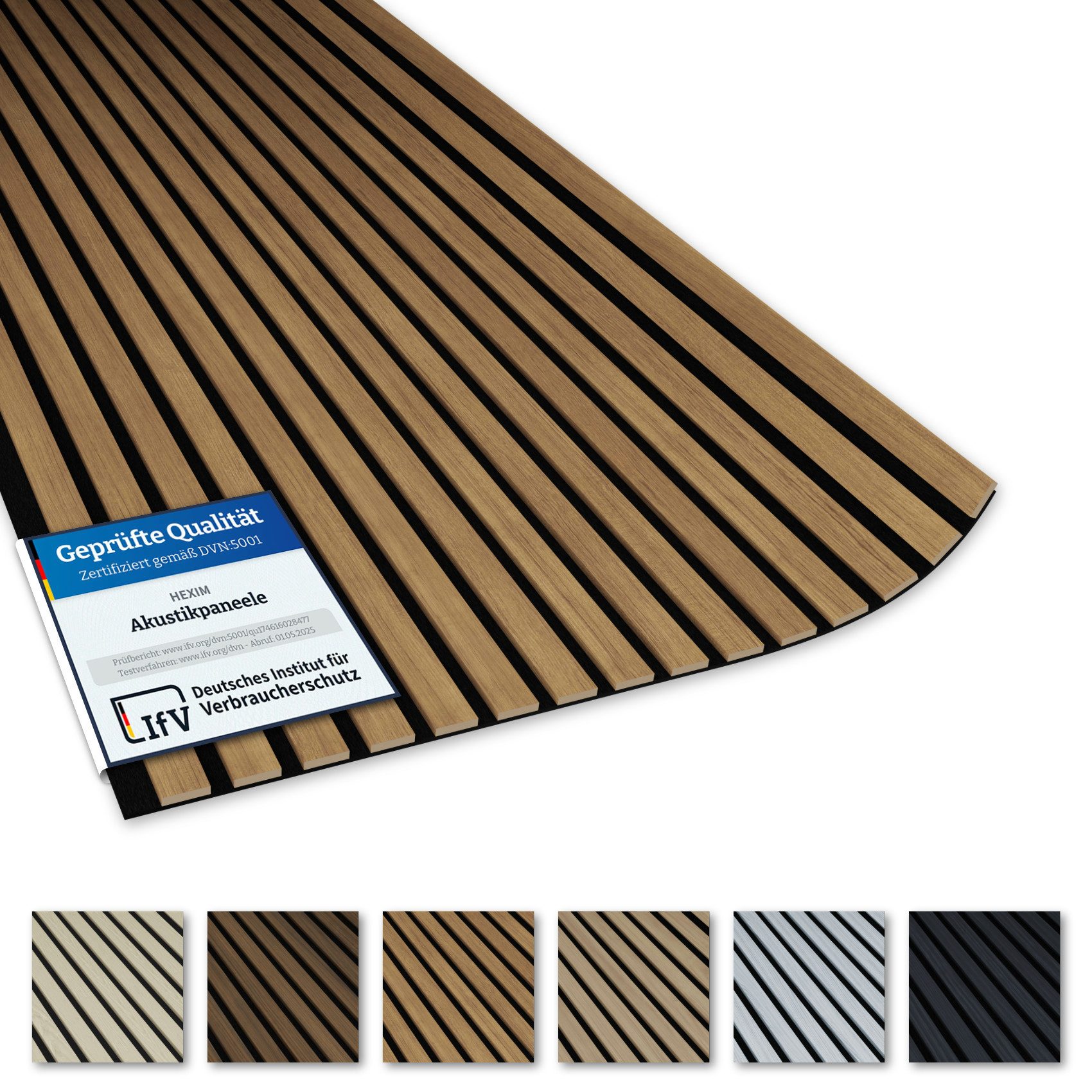AKUSTIKO Wanddekoobjekt AK06 (Lamella Akustikpaneele 2 Stück 280x60cm - flexible Filz MDF Wandpaneele fugenlos - überlappende Holz Lamellenwand, Holzlamellen dünn - Akustik Wandverkleidung von HEXIM (3.36m² Natural Teak)