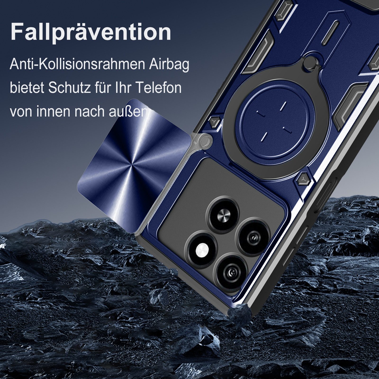 betterfon Handyhülle für ZTE Blade Hülle mit Slide Kameraschutz Ringhalter, Outdoorhülle mit Ringhalter Smartstand und Silikonkern – Bild 4 von 5