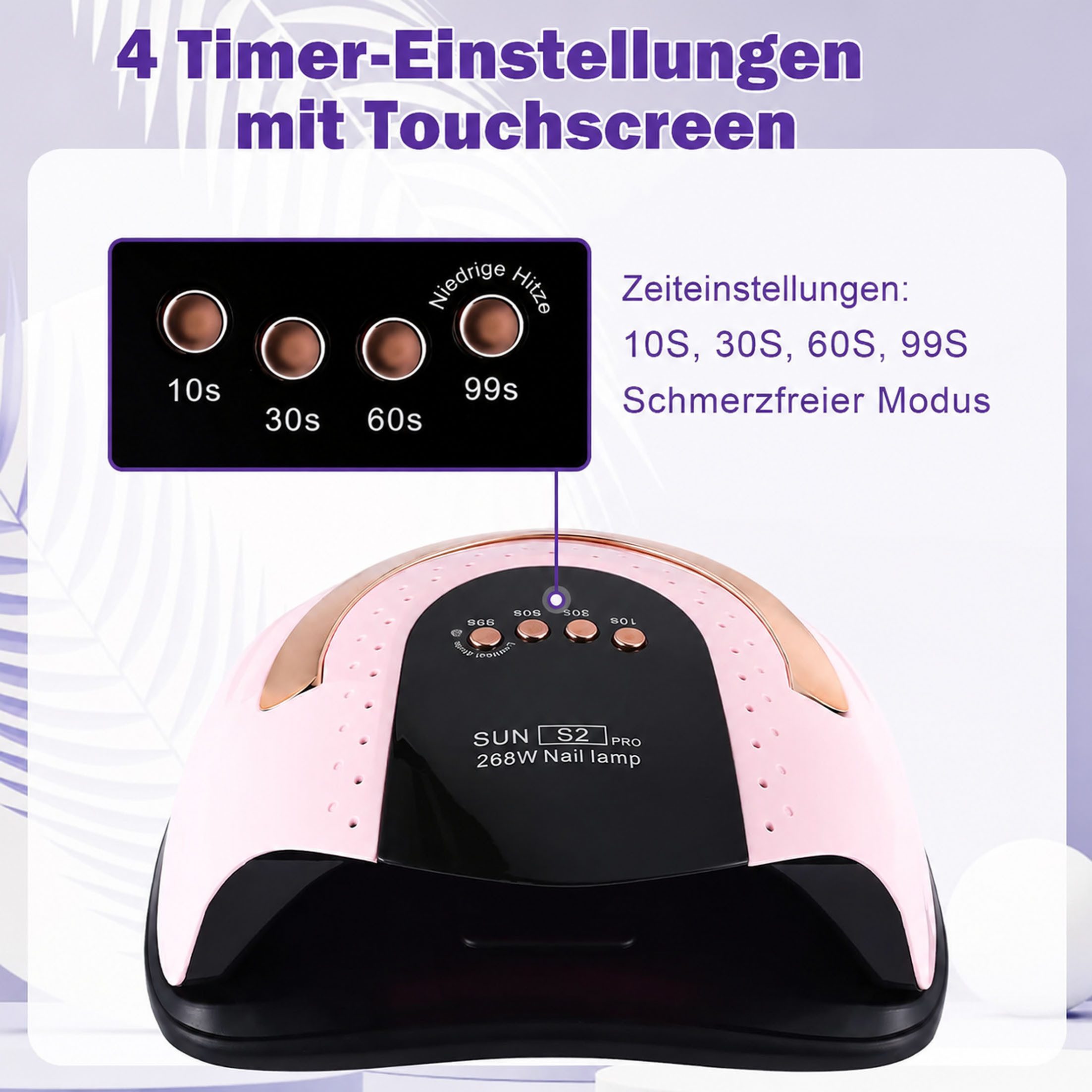 KINSI Lichthärtungsgerät UV LED Nagellampe 268W, 57 LEDs, Sensor, Timer, Gel Lack Maniküre, 10s-30s-60s-99s, Schnelle und gleichmäßige Aushärtung