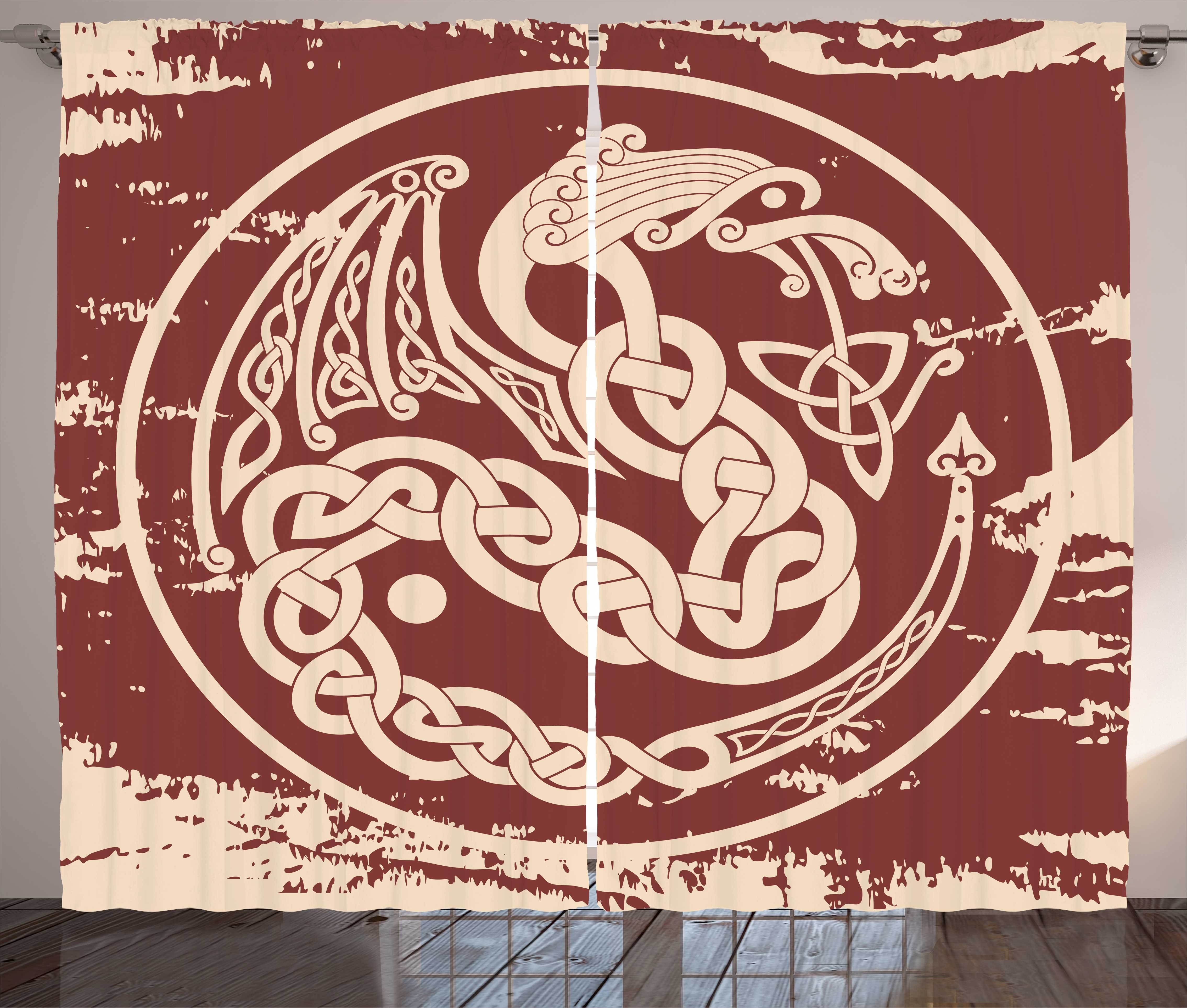 Gardine Schlafzimmer Kräuselband Vorhang mit Schlaufen und Haken, Abakuhaus, Celtic Dragon Bicolor Myth
