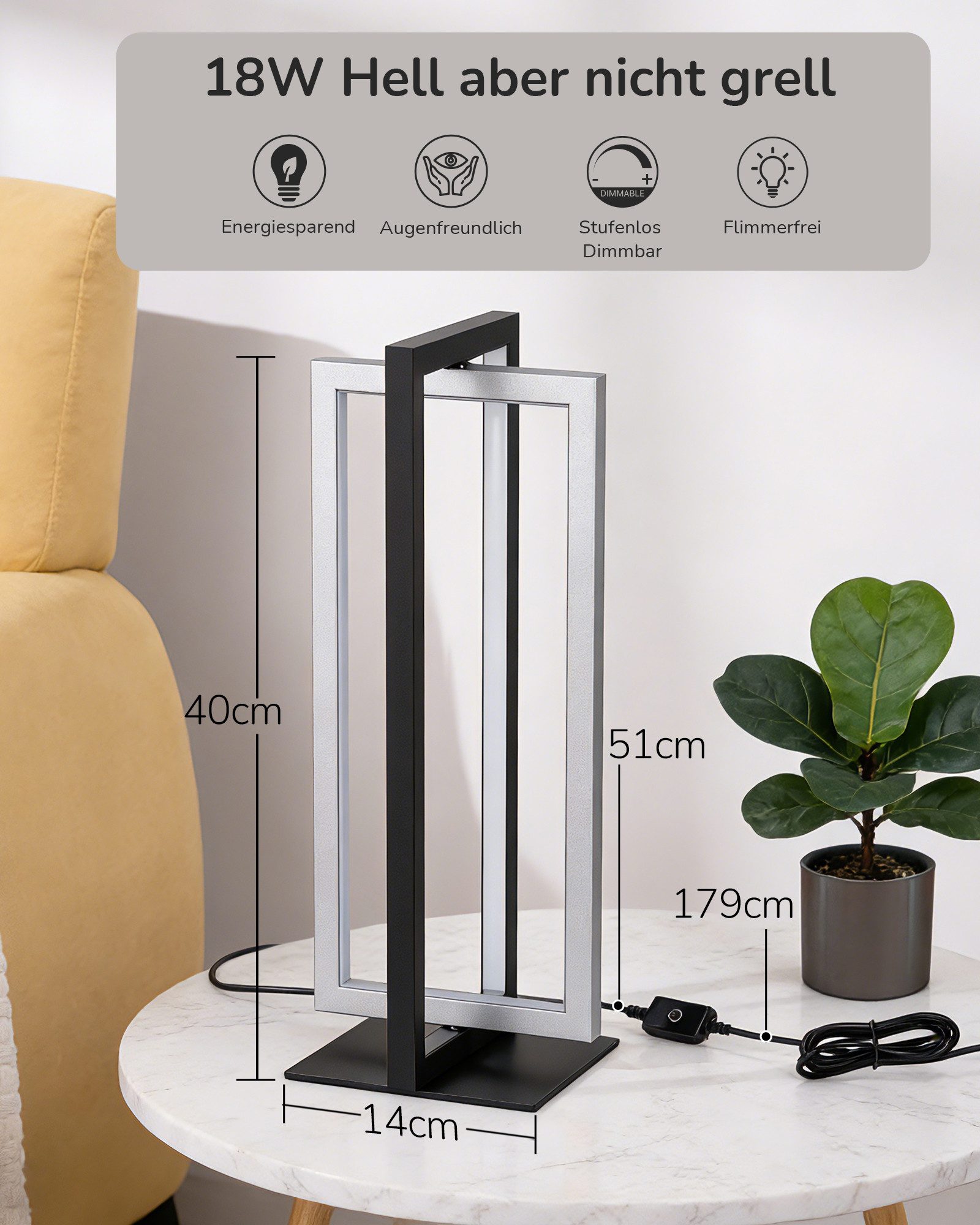 EDISHINE LED Nachttischlampe Touch Dimmbar, LED fest integriert, Tischlampe günstig online kaufen