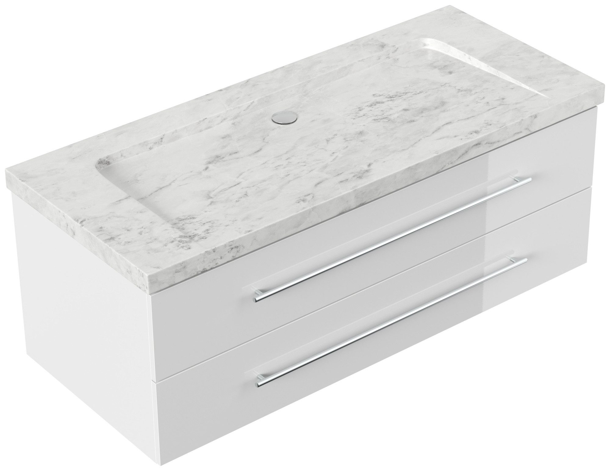 Magnolia Home Waschtisch Badmöbel Marmor Carrara White Damo 130 cm ohne Hahnloch SoftClose weiß