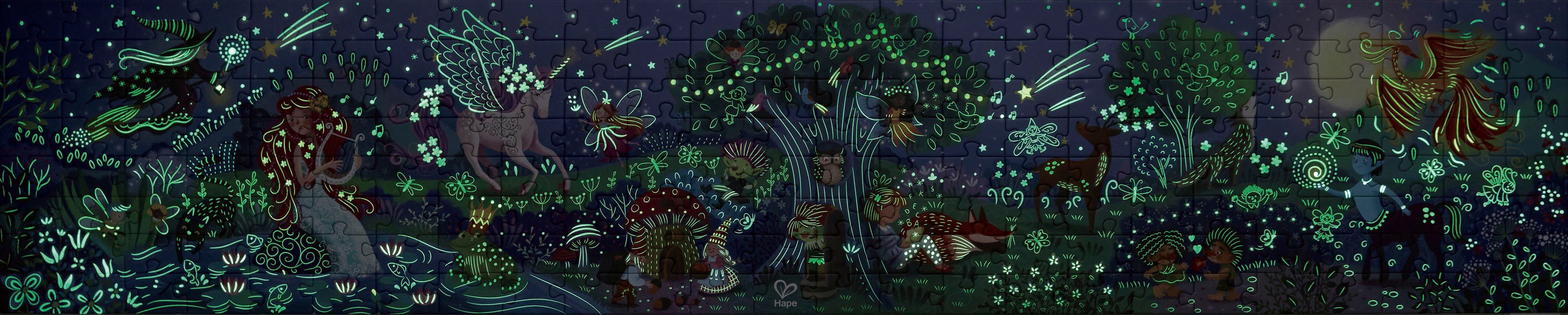 Hape Puzzle Wald der Wunder, 200 im leuchtet Puzzleteile, Dunkeln