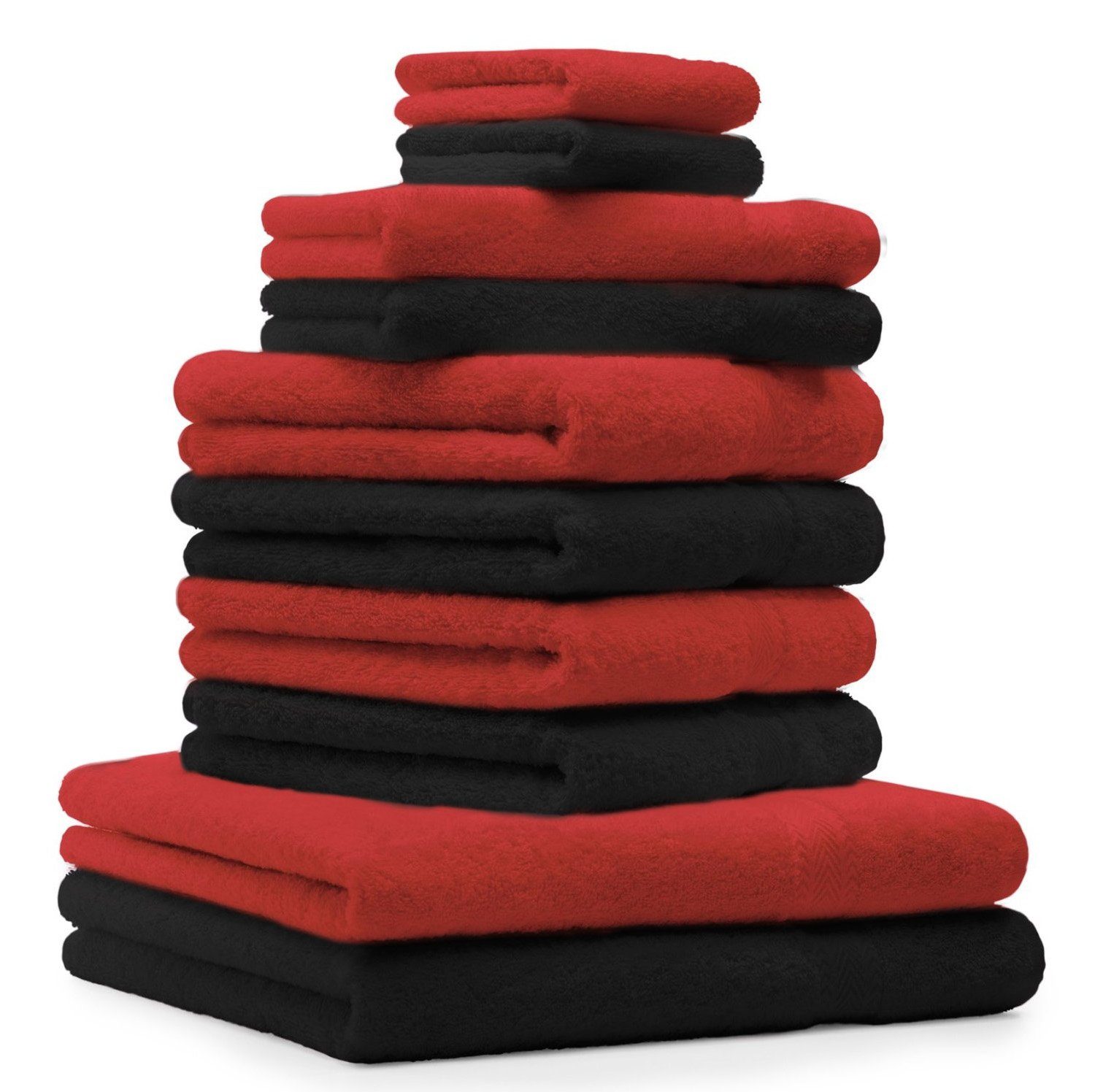 Betz Handtücher Baumwolle 10-tlg. Schwarz, PREMIUM Handtuch-Set Farbe Rot 100% und