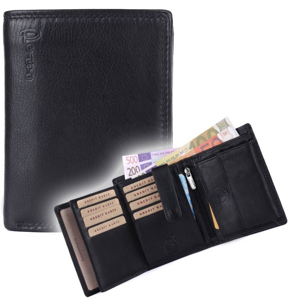 SHG Geldbörse Herren Leder Börse Portemonnaie, Brieftasche Kleingeldfach  RFID Schutz, Größe/Format: (HxBxT): 12 cm x 10 cm x 2 cm / Hochformat