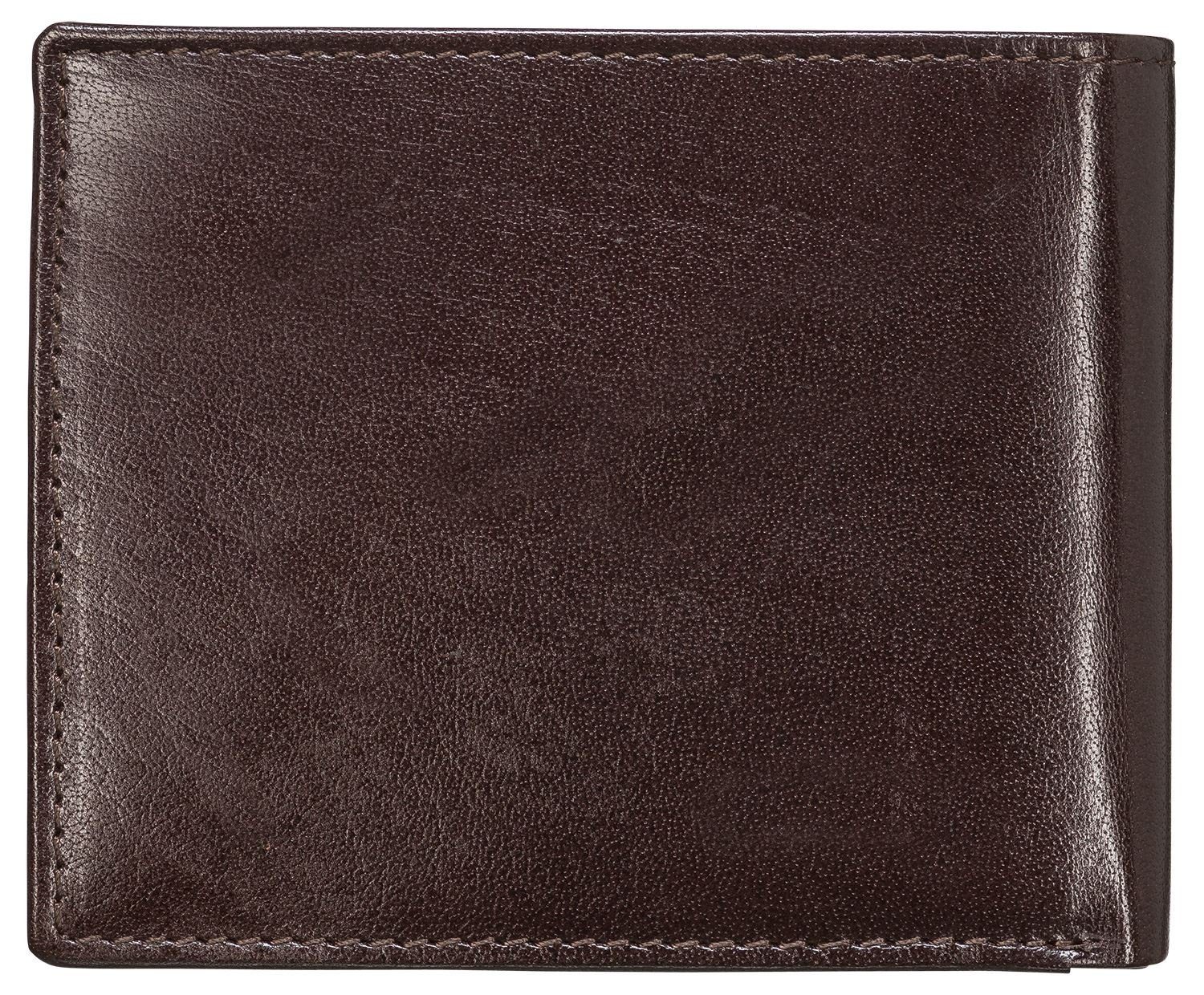 Red Baron Geldbörse Geldbeutel Leder Braun RB-WT-006-04, Kreditkartenfächer, Netzfach, Münzfach mit Druckknopf
