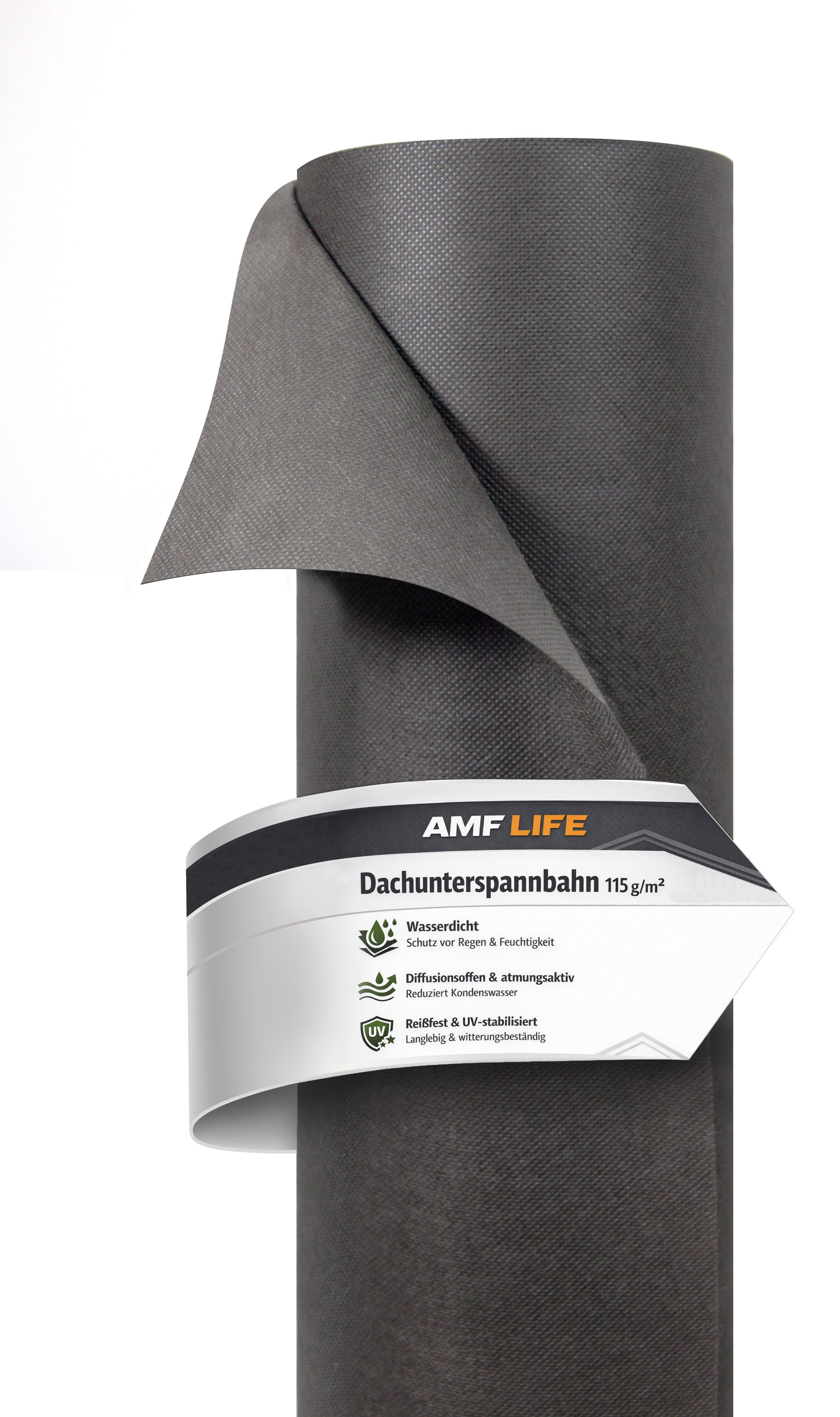 AMF Life Dachbahn Dachunterspannbahn, Dachfolie, 0,75m x 25m, Ohne Zubehör, 18,75 m² pro Paket, (Breite 0,75m x Länge 25m, 1-St., anthrazit + Ohne Zubehör), Schutzschicht für Wärmedämmung vor Wind und Feuchtigkeit