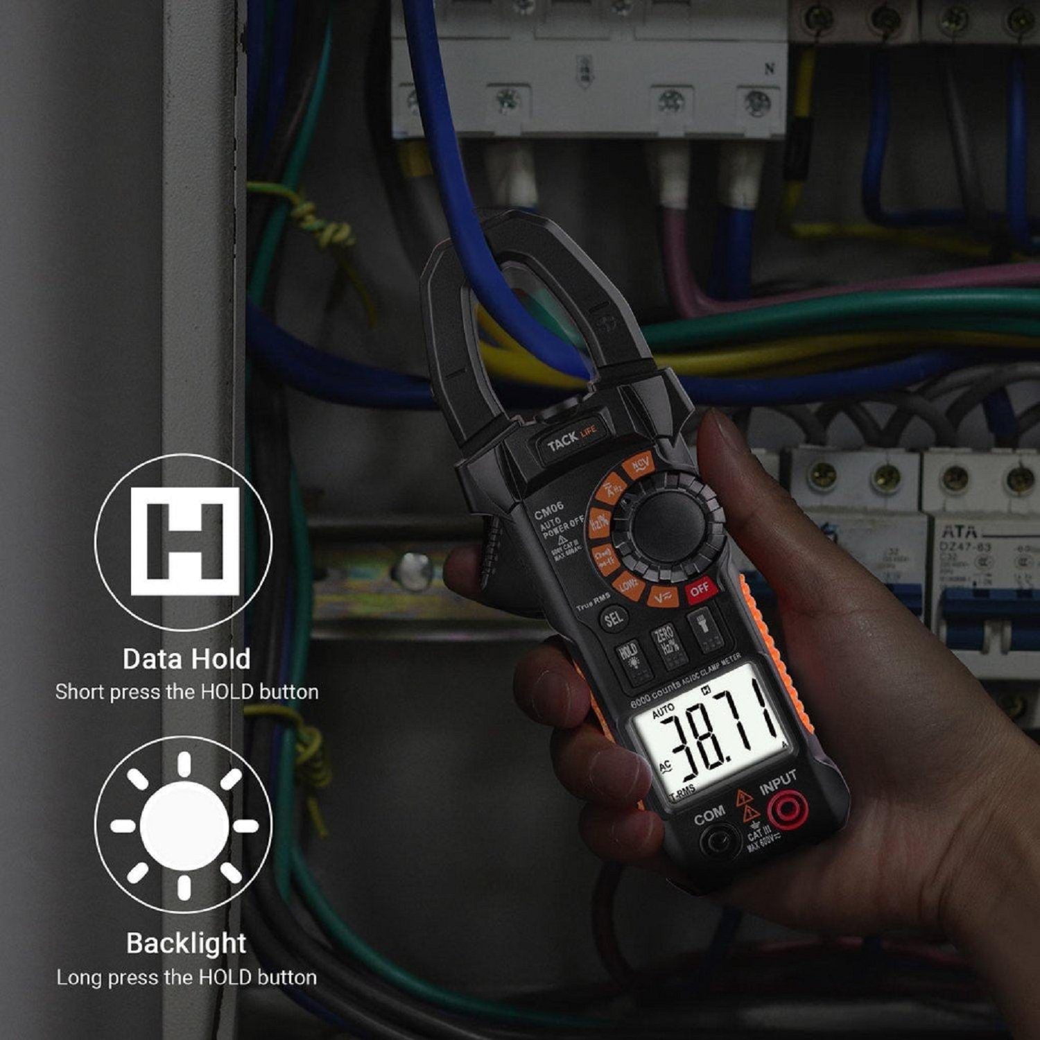 TACKLIFE Strommessgerät, 9,8 Zoll Länge Auto Range 6000 Zähler Stromzange