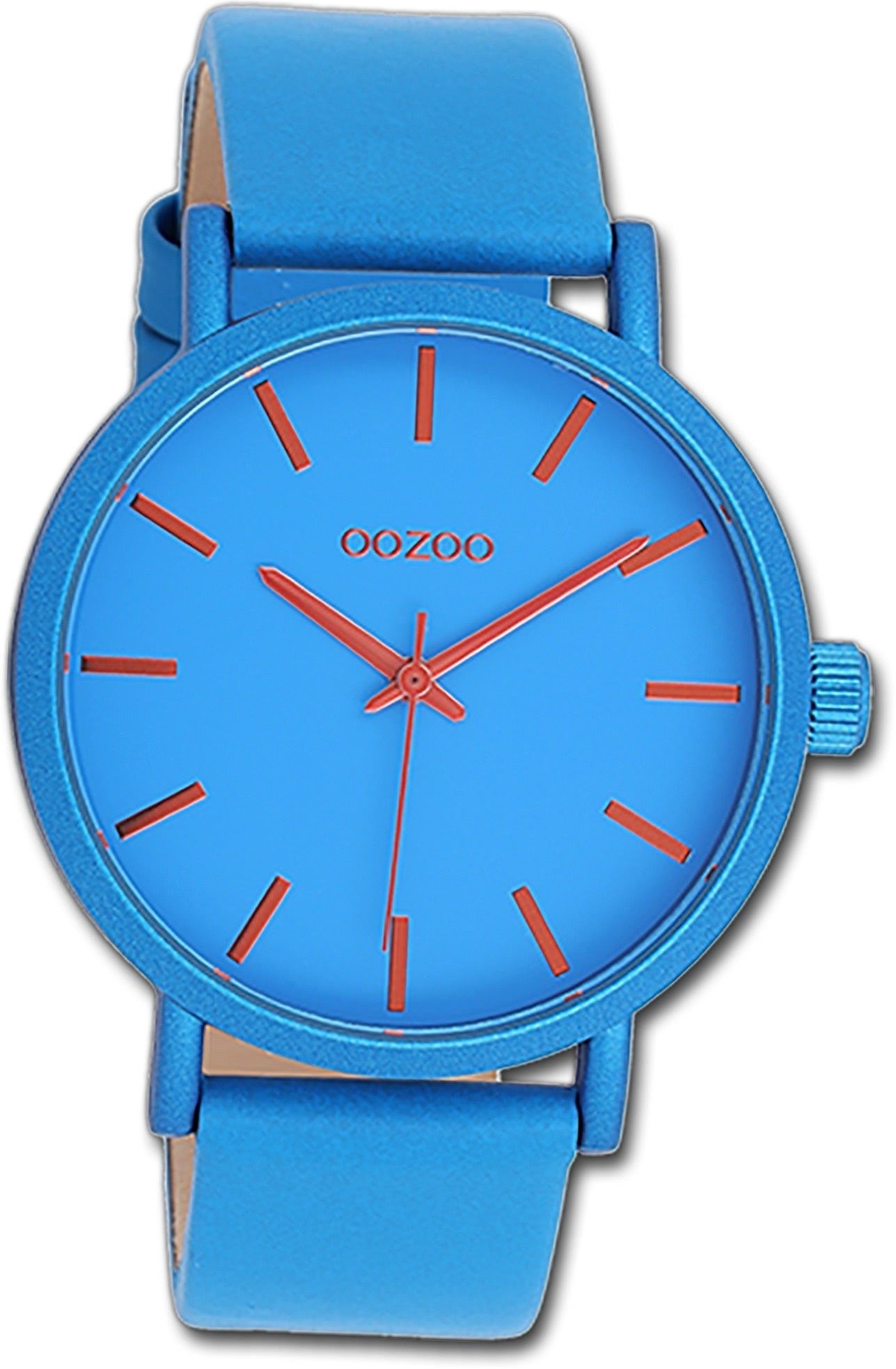 (ca. Timepieces, blau, OOZOO Oozoo groß Lederarmband Armbanduhr Quarzuhr 42mm) Gehäuse, Damen rundes Damenuhr