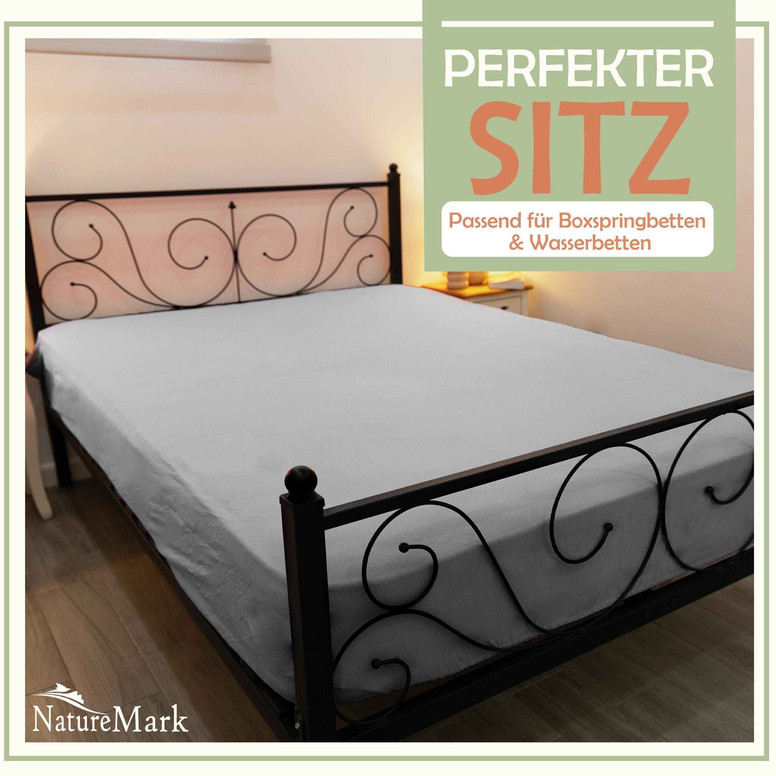 NatureMark Spannbettlaken Mikrofaser Spannbetttuch, Polyester, Gummizug: rundum, viele Größen und Farben Markenware, 180x200cm, Silber grau