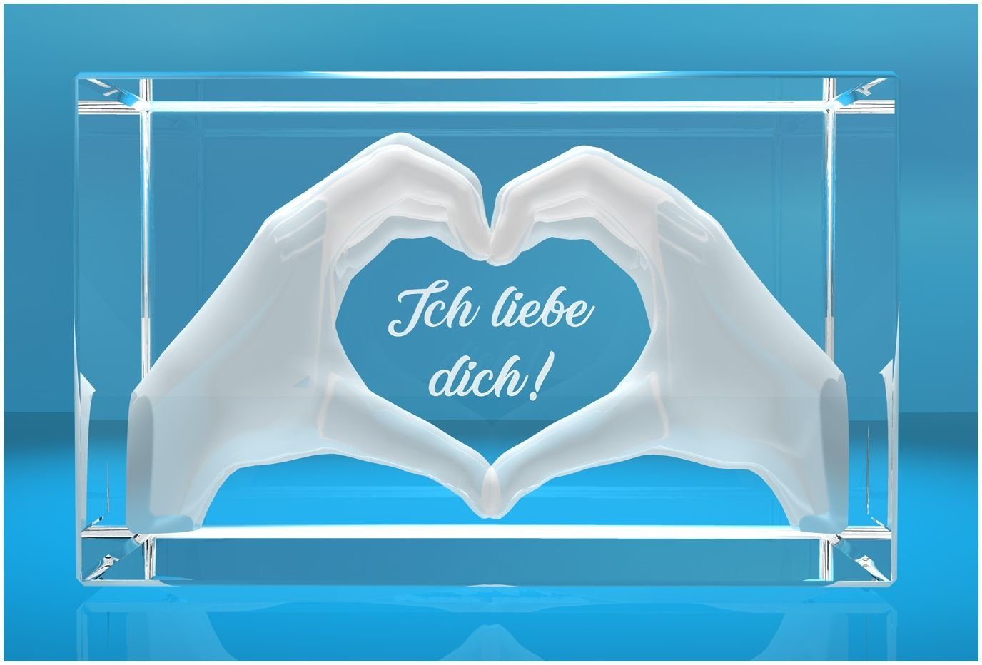 liebe aus Glasquader mit Text: Händen Dich!, Hochwertige Germany, Herz Dekofigur I in Geschenkbox, I Familienbetrieb Gravur Made 3D Ich VIP-LASER