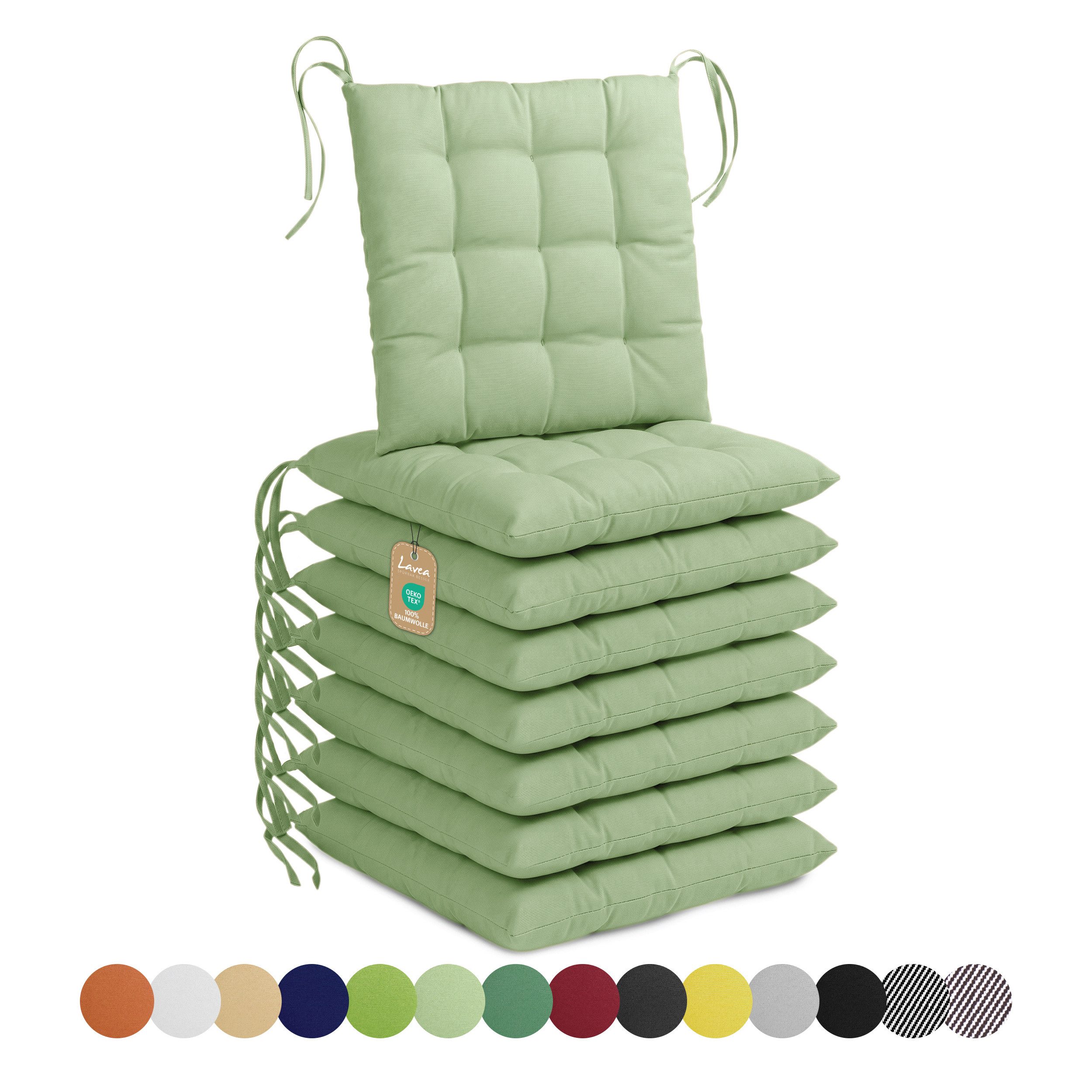 Lavea Stuhlkissen Lavea® Sitzkissen & Stuhlkissen 40x40 cm – 4er/8er Set, 40x40x3 cm, mit Stoffbändern, Indoor & Outdoor, für Garten & Balkon