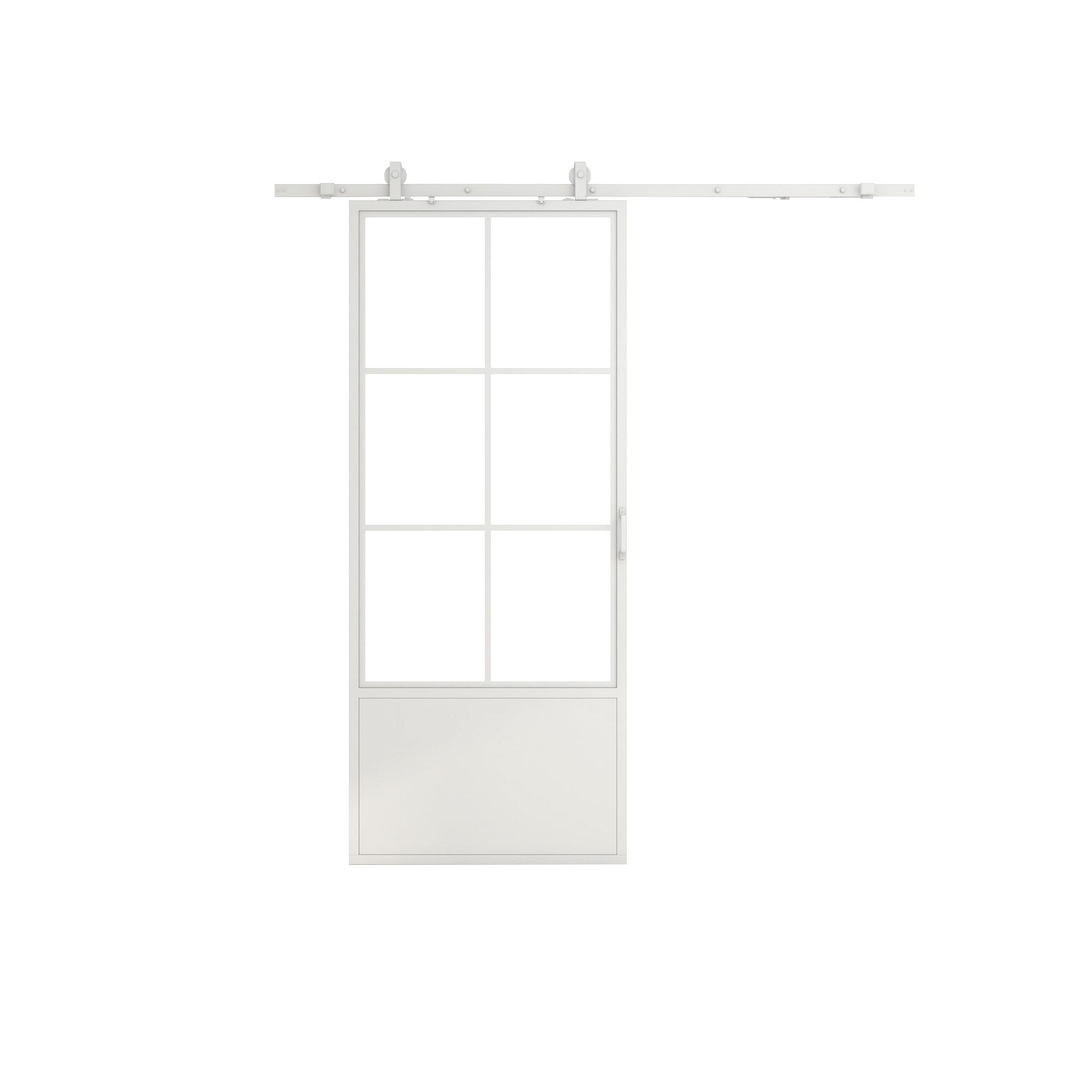 inova wohnen Glasschiebetür Stahltür weiß Klarglas, Komplett Set mit offener Laufschiene Softclose Loftstyle