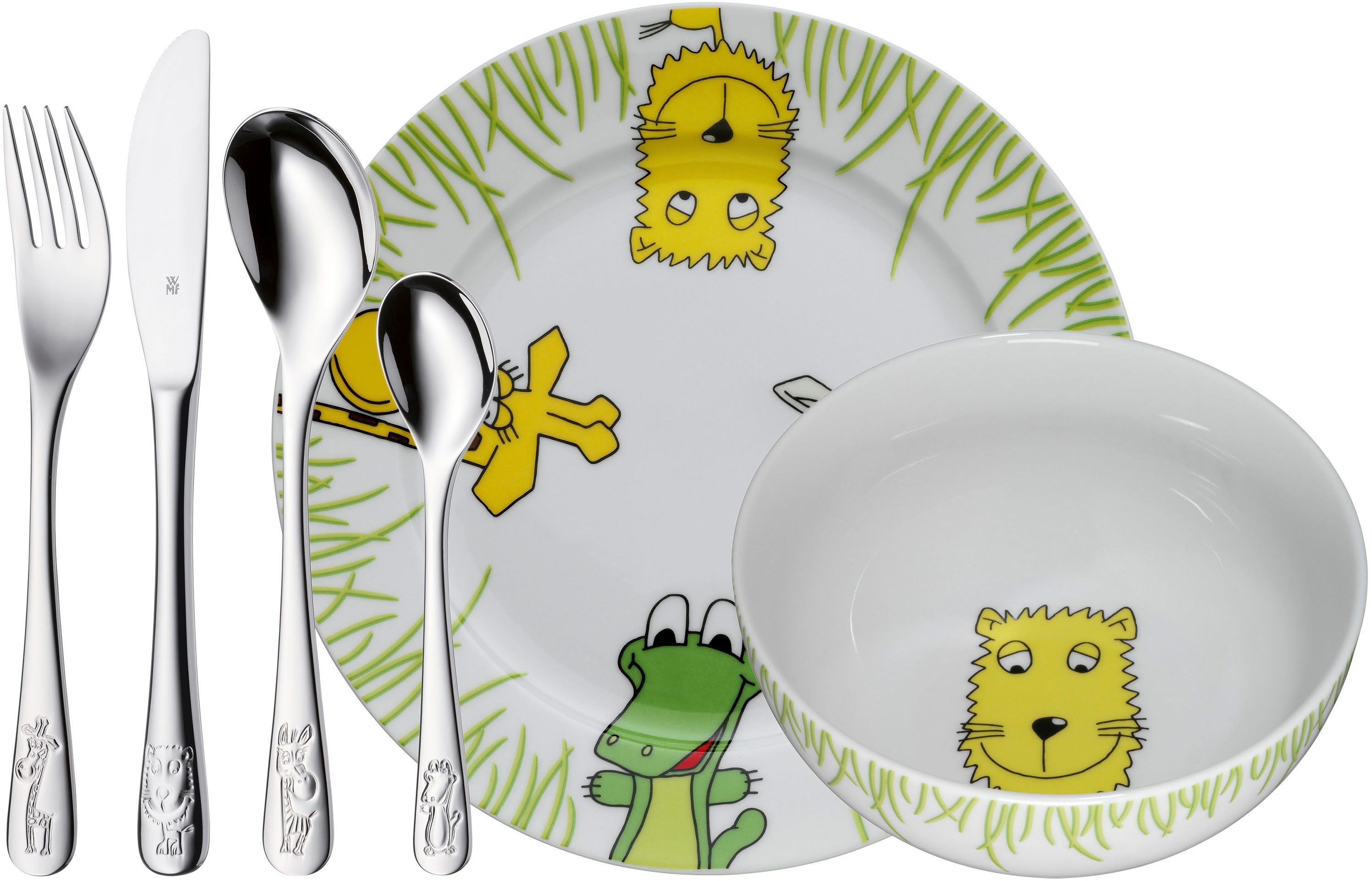 WMF Детская посуда-Set Safari (6-tlg), 1 Personen, Cromargan® Edelstahl Rostfrei 18/10, ab 3 Jahren, spülmaschinengeeignet, farb- und lebensmittelecht