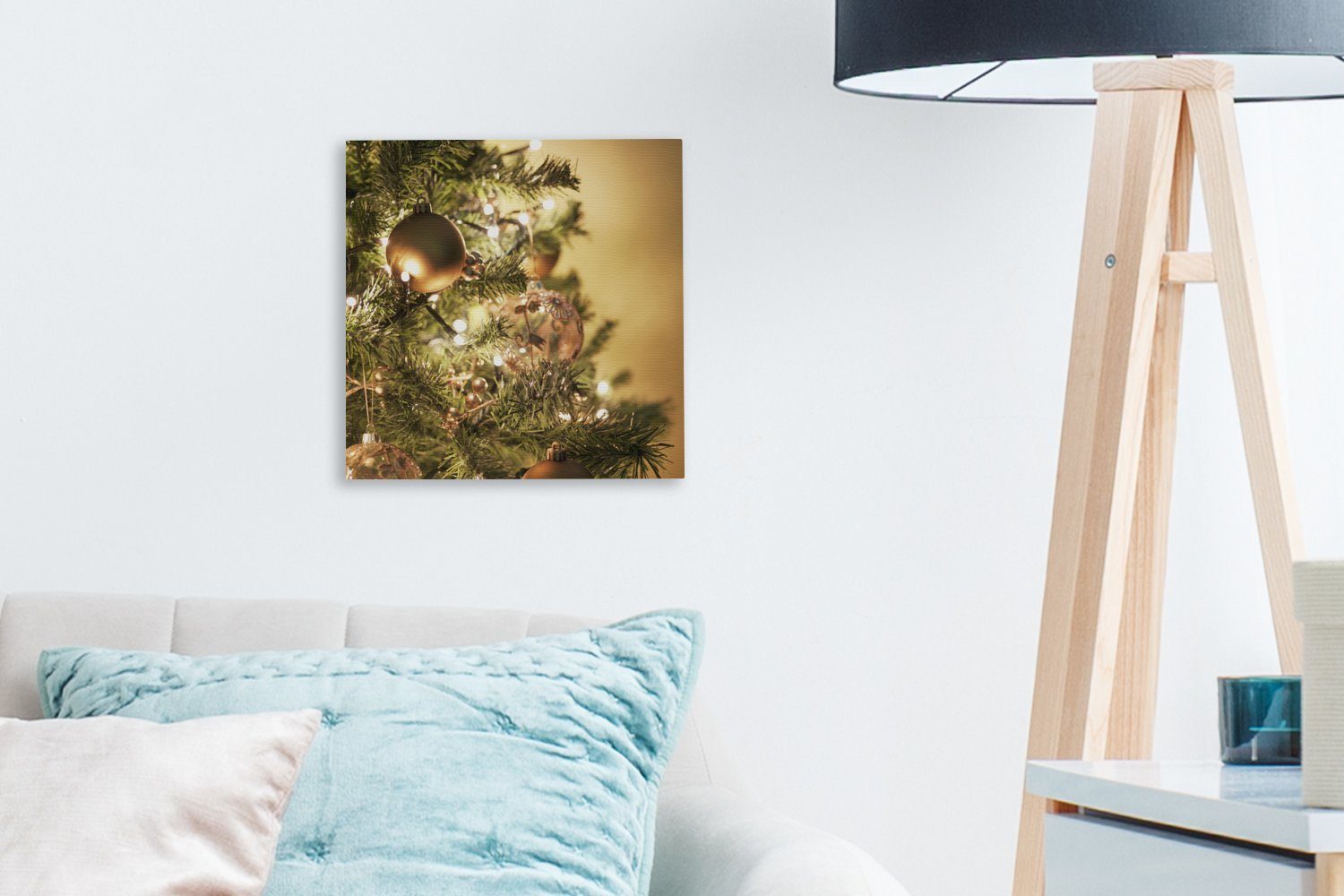 OneMillionCanvasses® Leinwandbild Ein Wohnzimmer Bilder Kugeln, für Weihnachtsbaum (1 mit Schlafzimmer St), Leinwand bunten