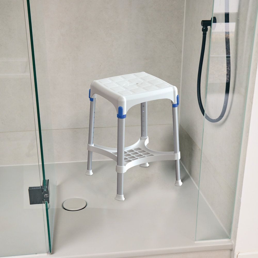 RUSSKA Dusch-Toilettenrollstuhl Russka laguna Duschhocker quadratisch mit Ablage